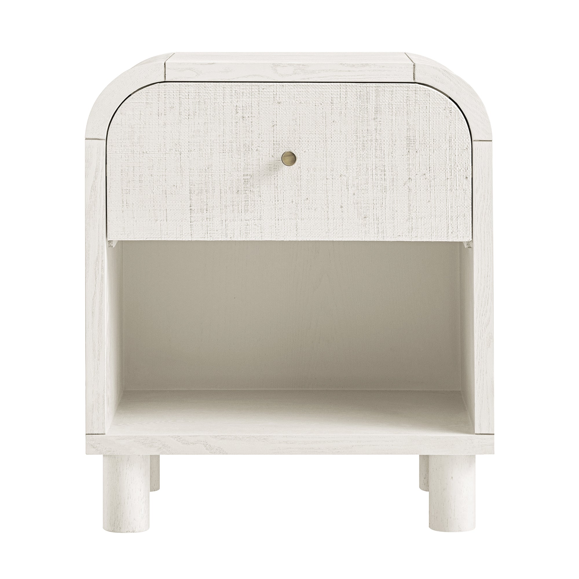 Maude 1 Drawer Nightstand, Washed White Ash with Raffia