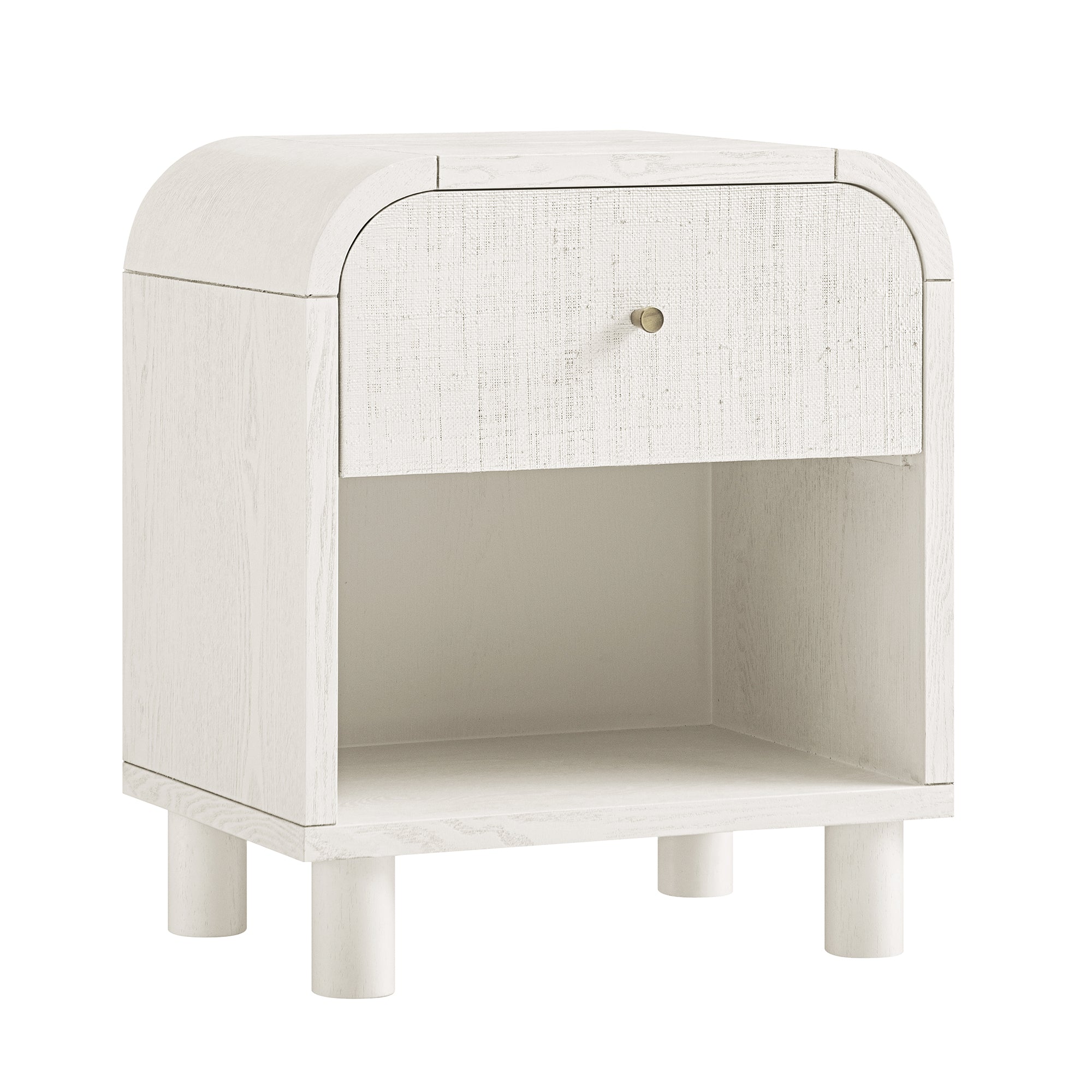 Maude 1 Drawer Nightstand, Washed White Ash with Raffia