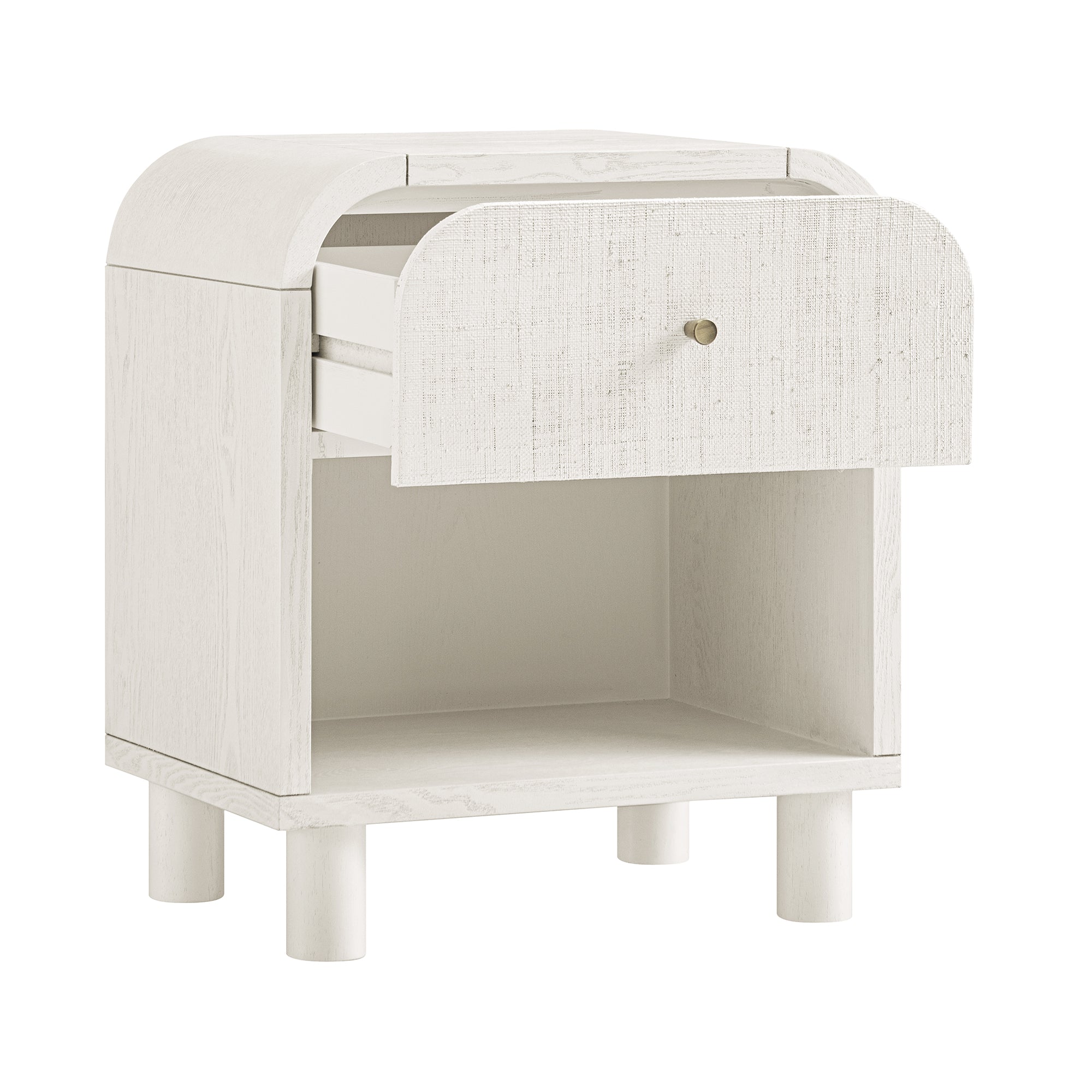 Maude 1 Drawer Nightstand, Washed White Ash with Raffia