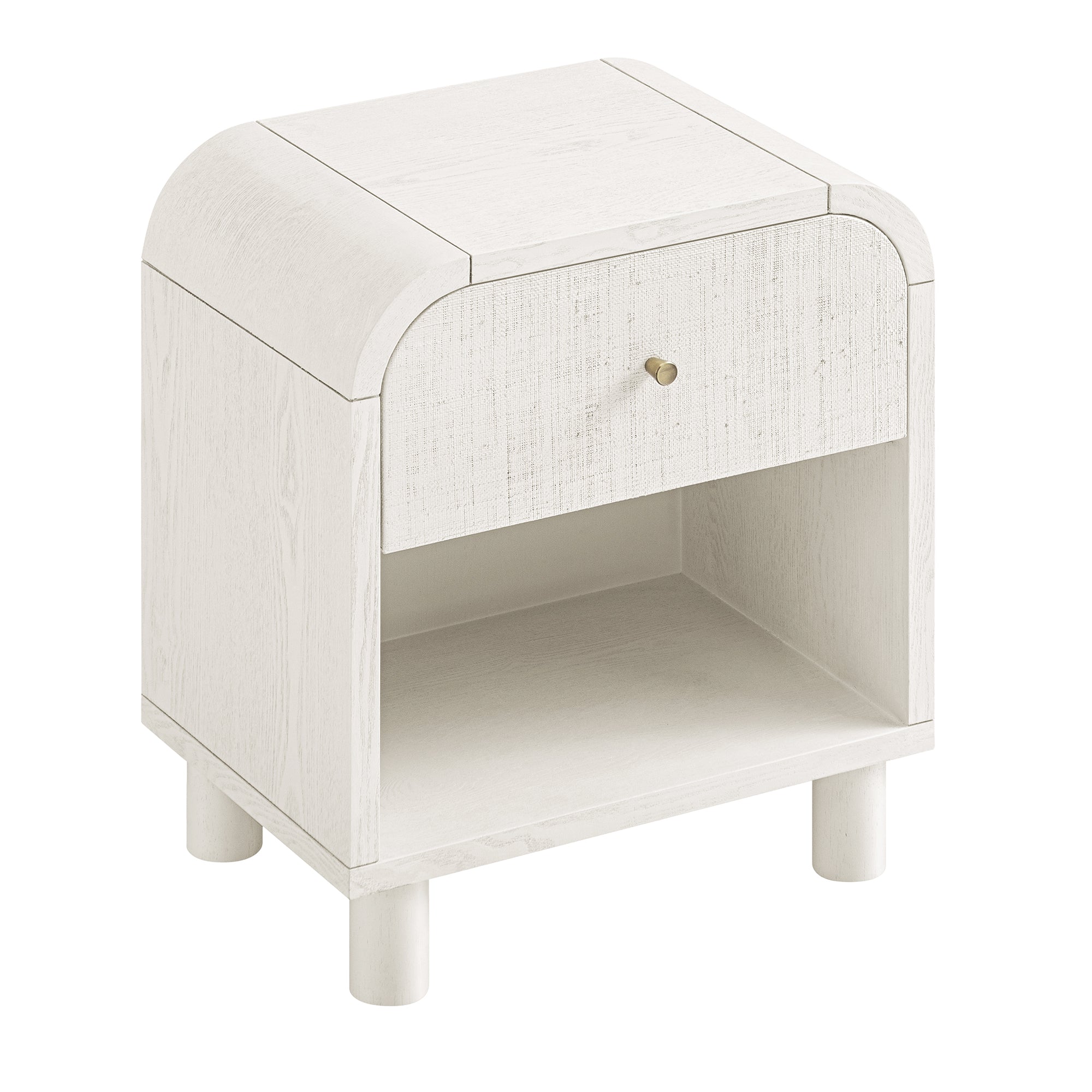 Maude 1 Drawer Nightstand, Washed White Ash with Raffia