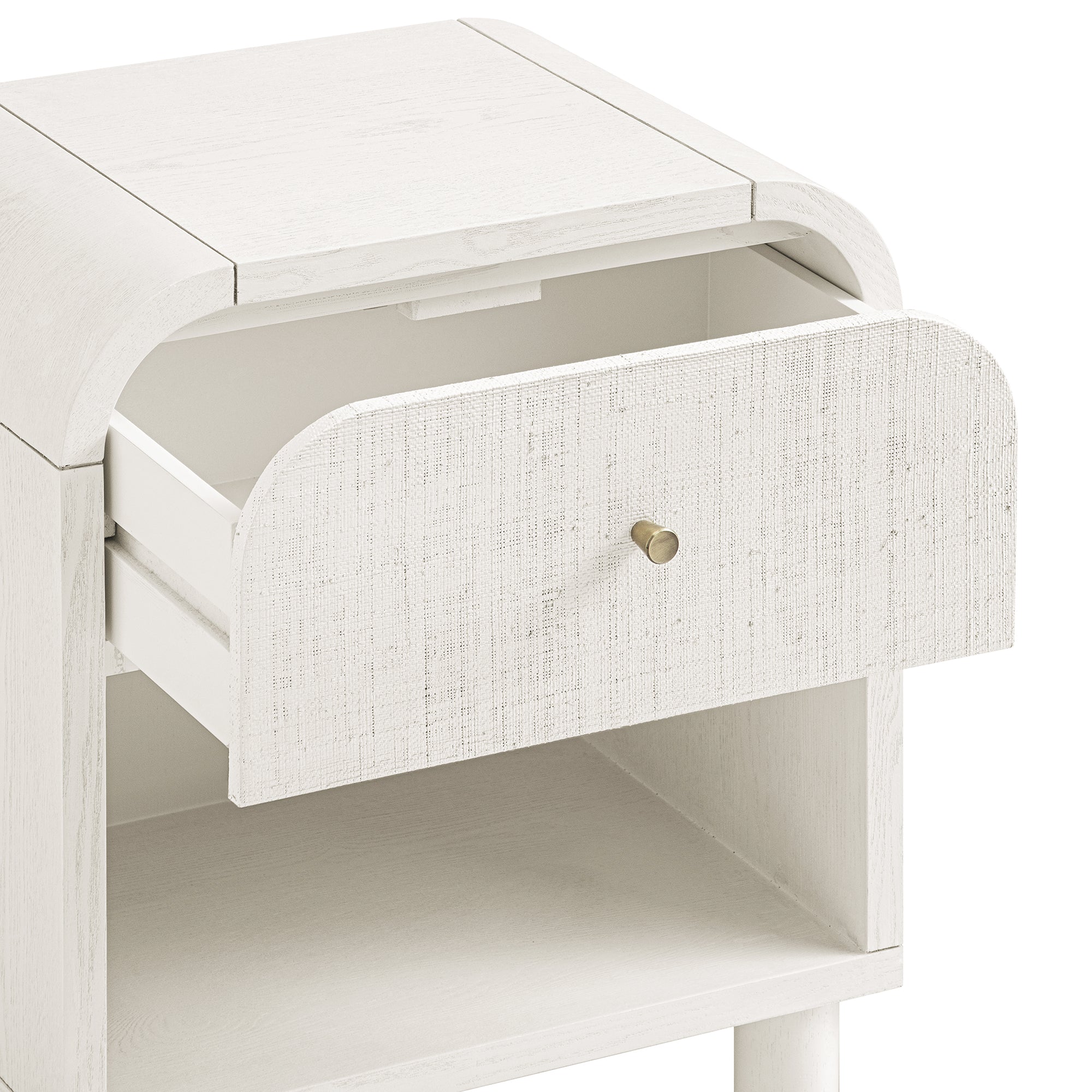 Maude 1 Drawer Nightstand, Washed White Ash with Raffia