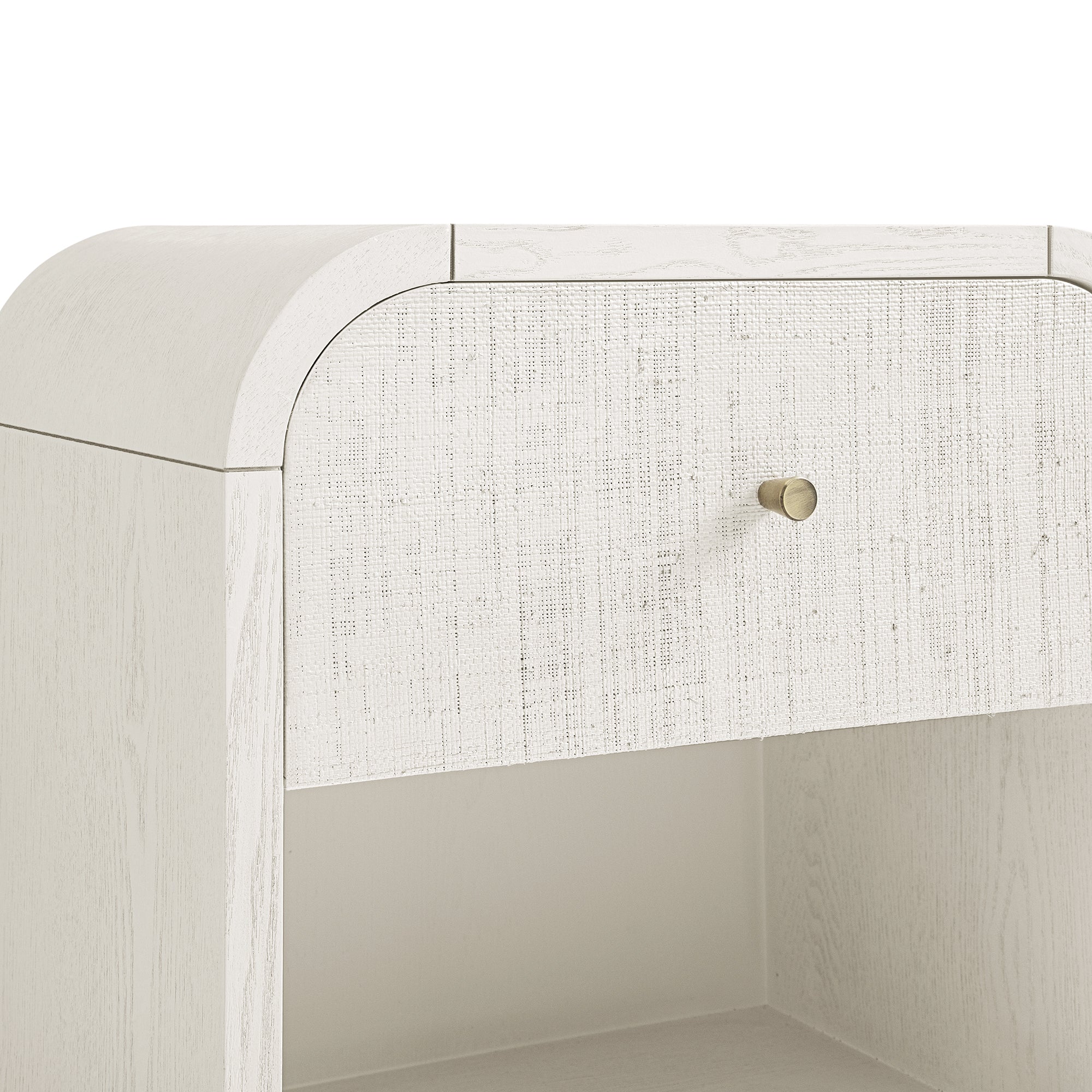 Maude 1 Drawer Nightstand, Washed White Ash with Raffia