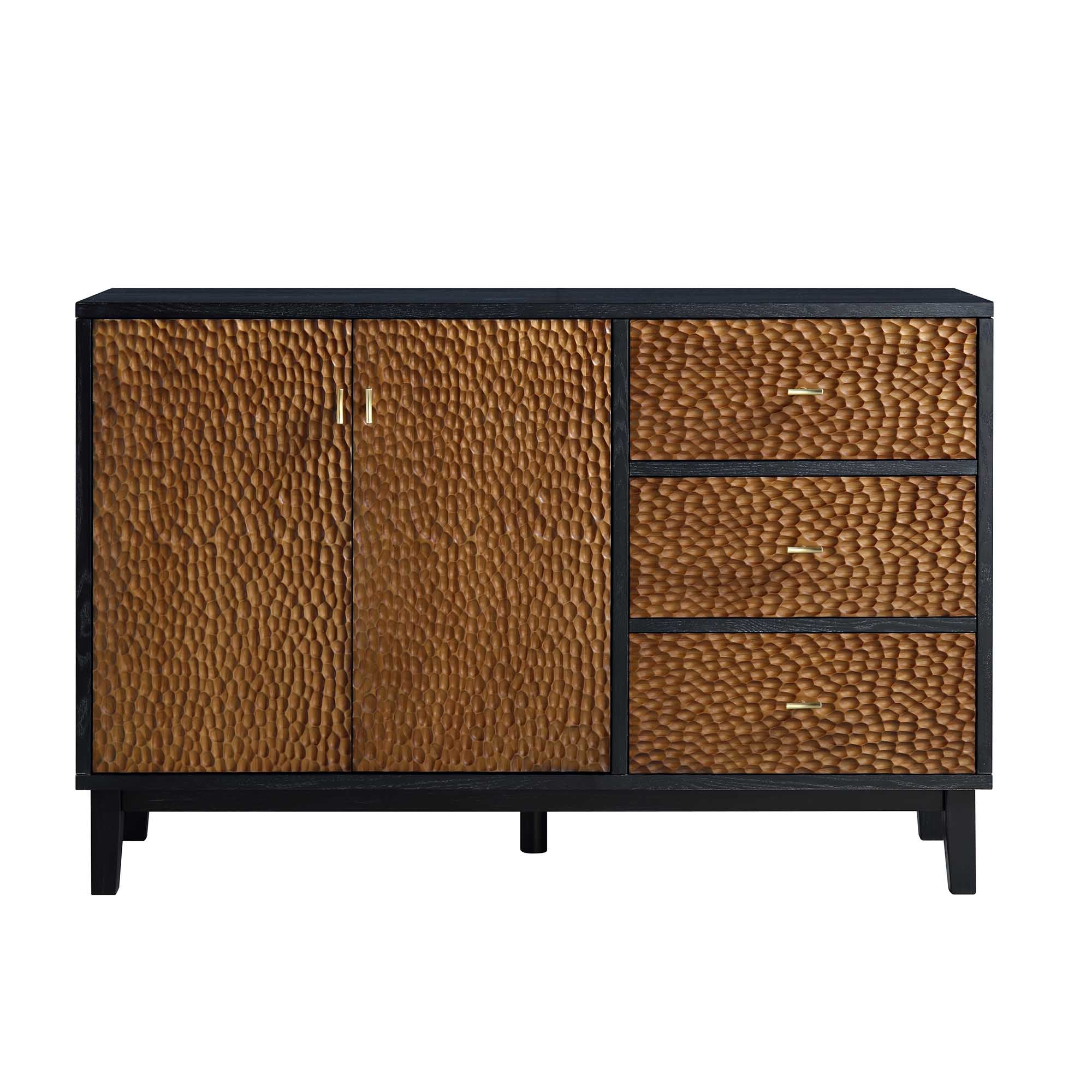 Bianca Chip Carved 2-Door 3-Drawer Sideboard, Antique Bronze & Black