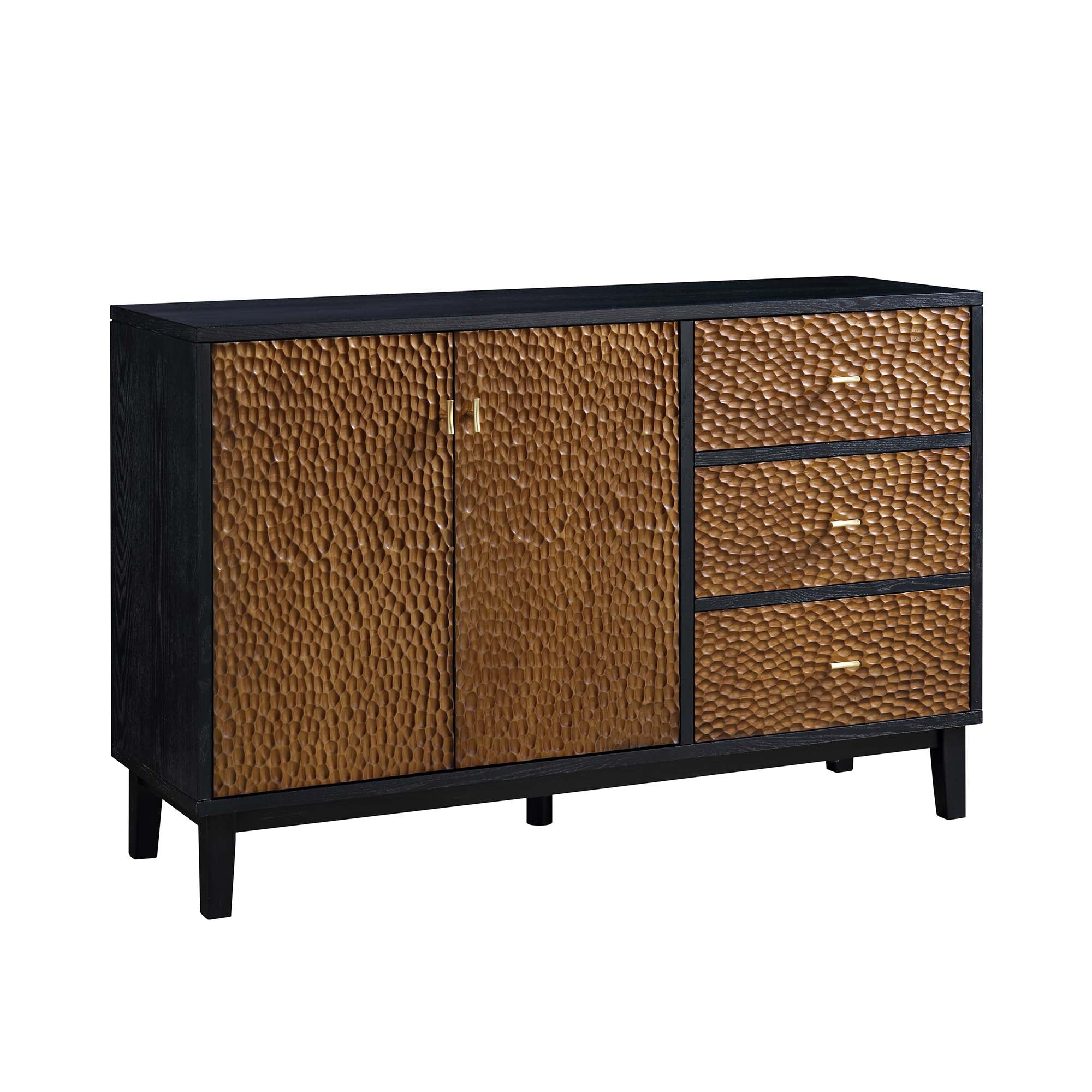 Bianca Chip Carved 2-Door 3-Drawer Sideboard, Antique Bronze & Black