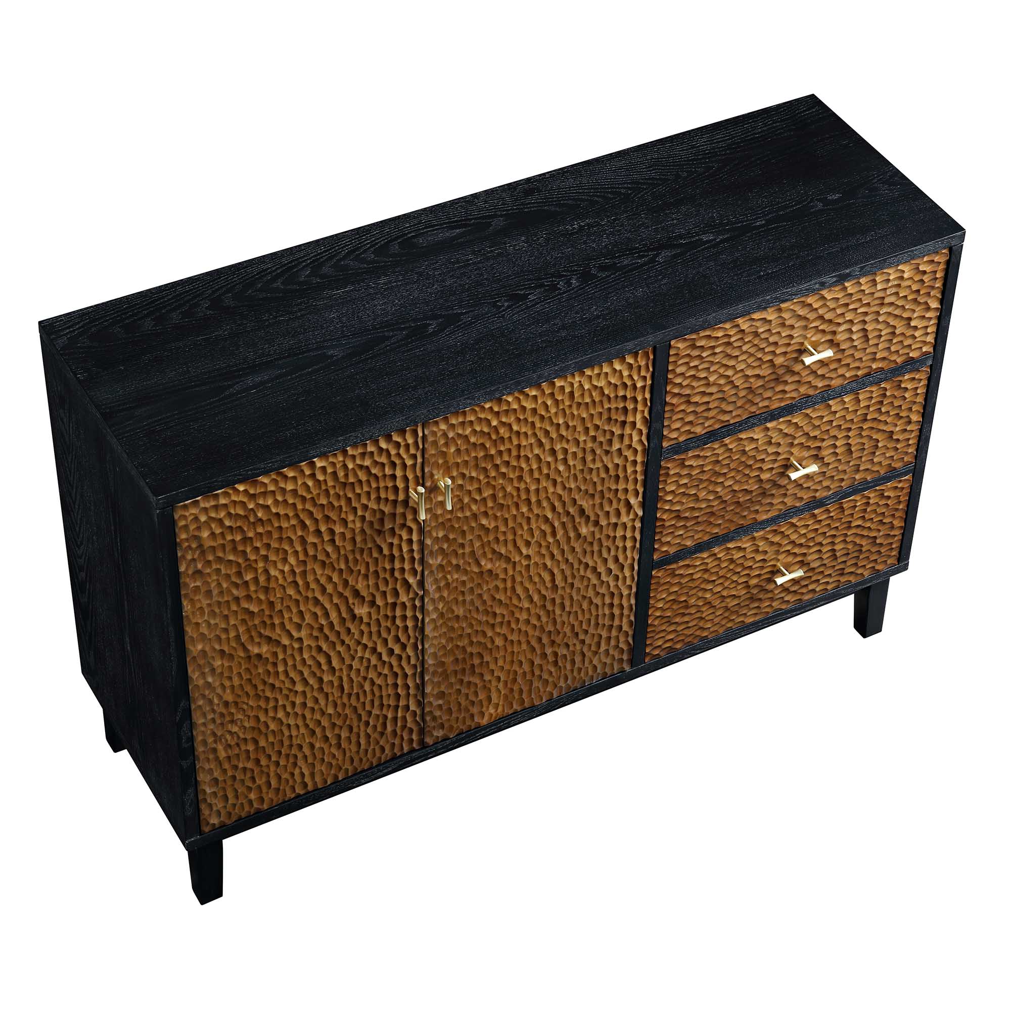 Bianca Chip Carved 2-Door 3-Drawer Sideboard, Antique Bronze & Black