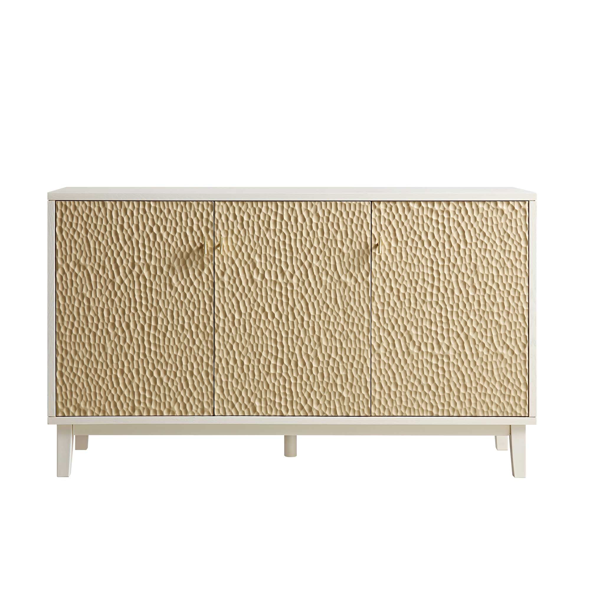 Bianca Chip Carved 3 Door Sideboard, Sand Beige & Ivory