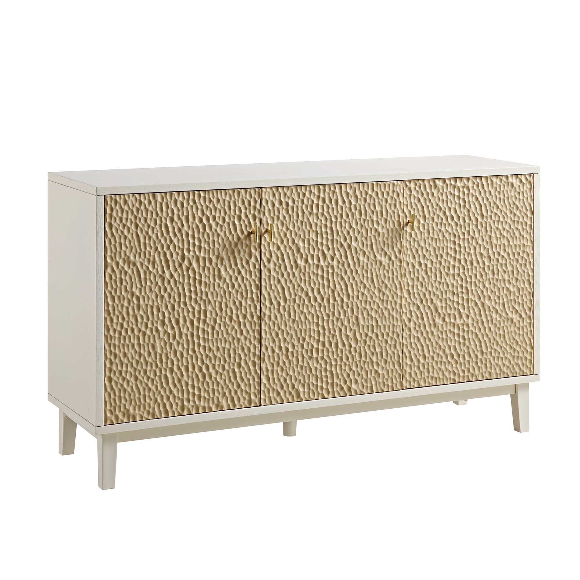 Bianca Chip Carved 3 Door Sideboard, Sand Beige & Ivory