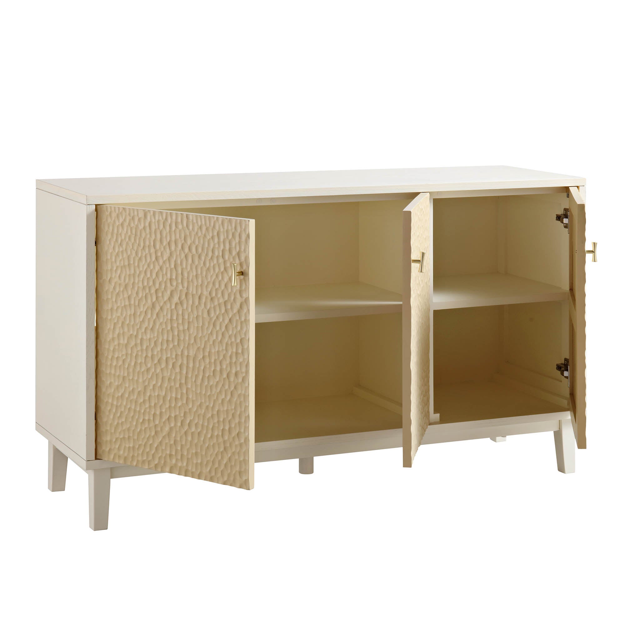 Bianca Chip Carved 3 Door Sideboard, Sand Beige & Ivory