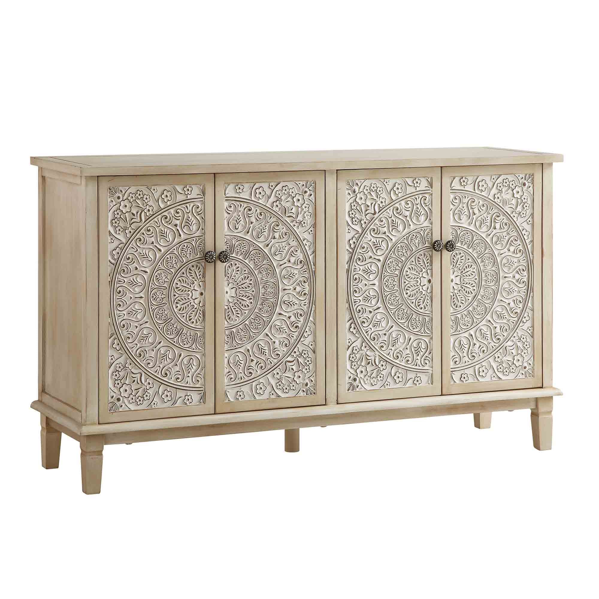 Chantilly Whitewashed Carved Large Sideboard