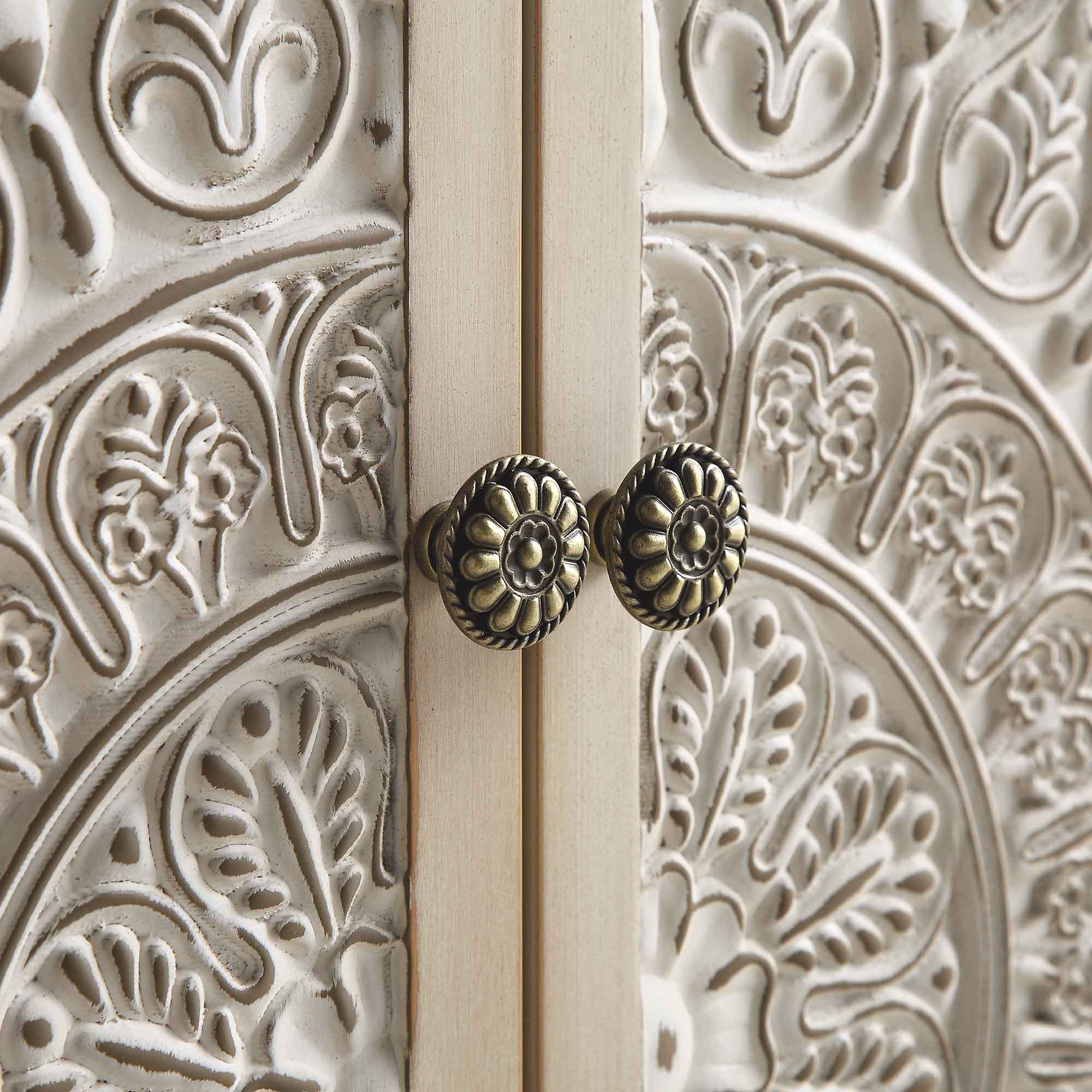 Chantilly Whitewashed Carved Large Sideboard