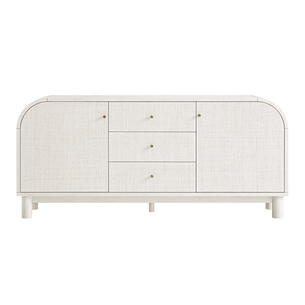 Maude Wide 3-Drawer Sideboard, Washed White Ash with Raffia