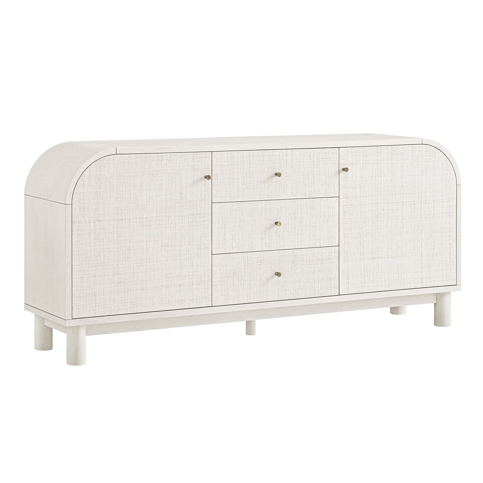 Maude Wide 3-Drawer Sideboard, Washed White Ash with Raffia