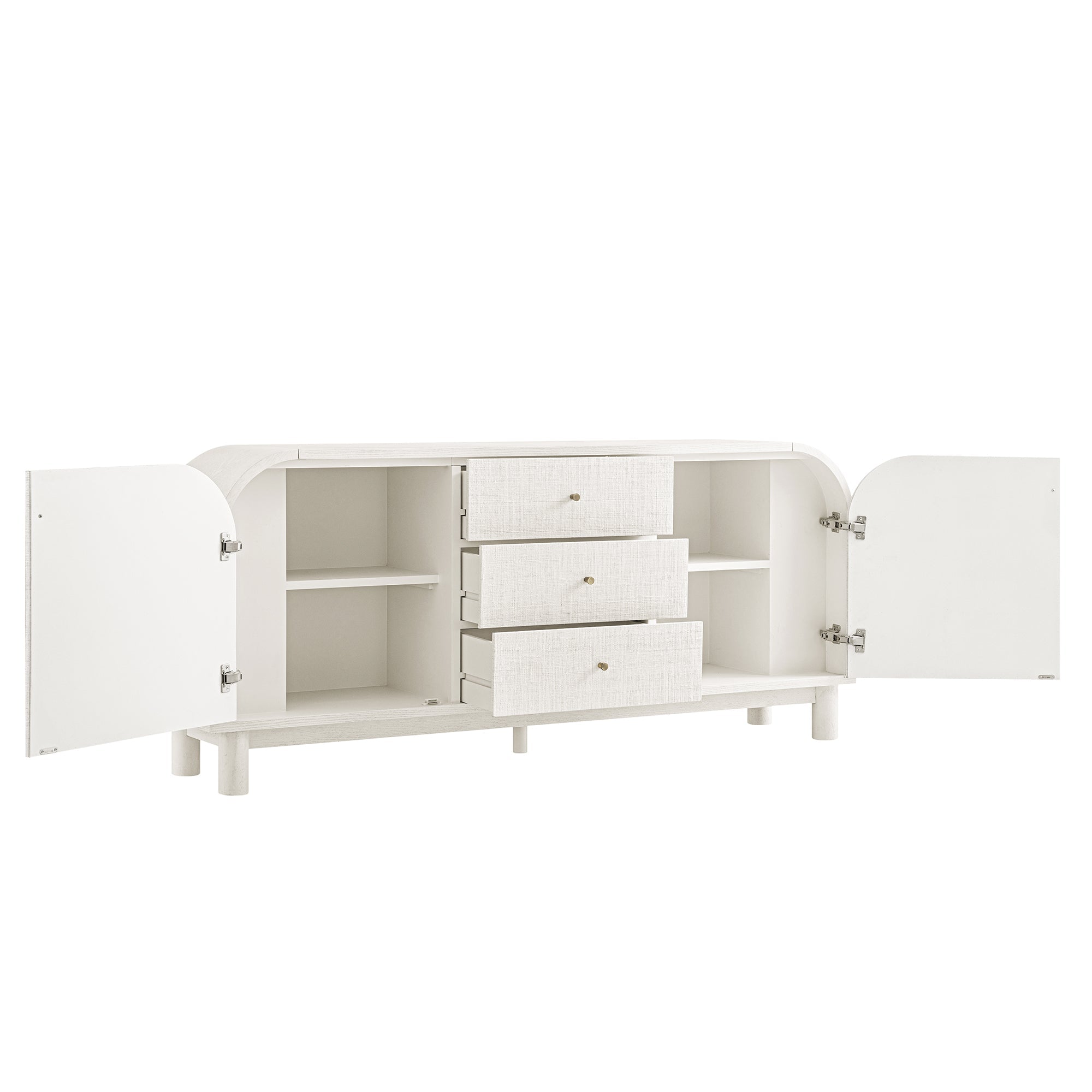 Maude Wide 3-Drawer Sideboard, Washed White Ash with Raffia