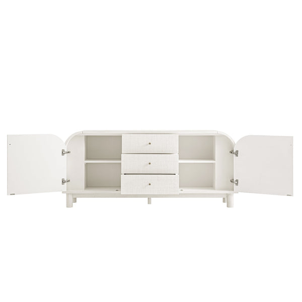 Maude Wide 3-Drawer Sideboard, Washed White Ash with Raffia