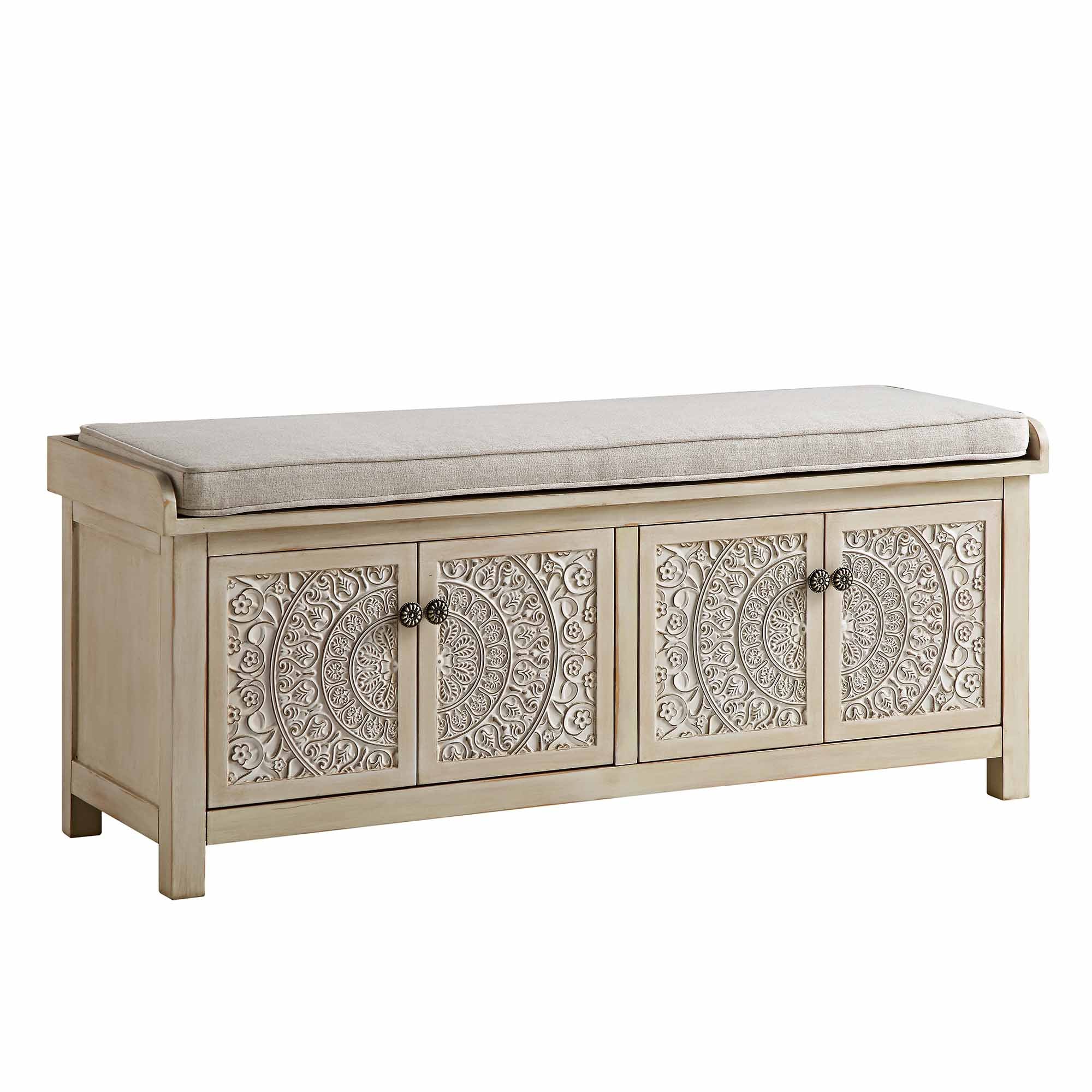 Chantilly Whitewashed Carved Storage Bench