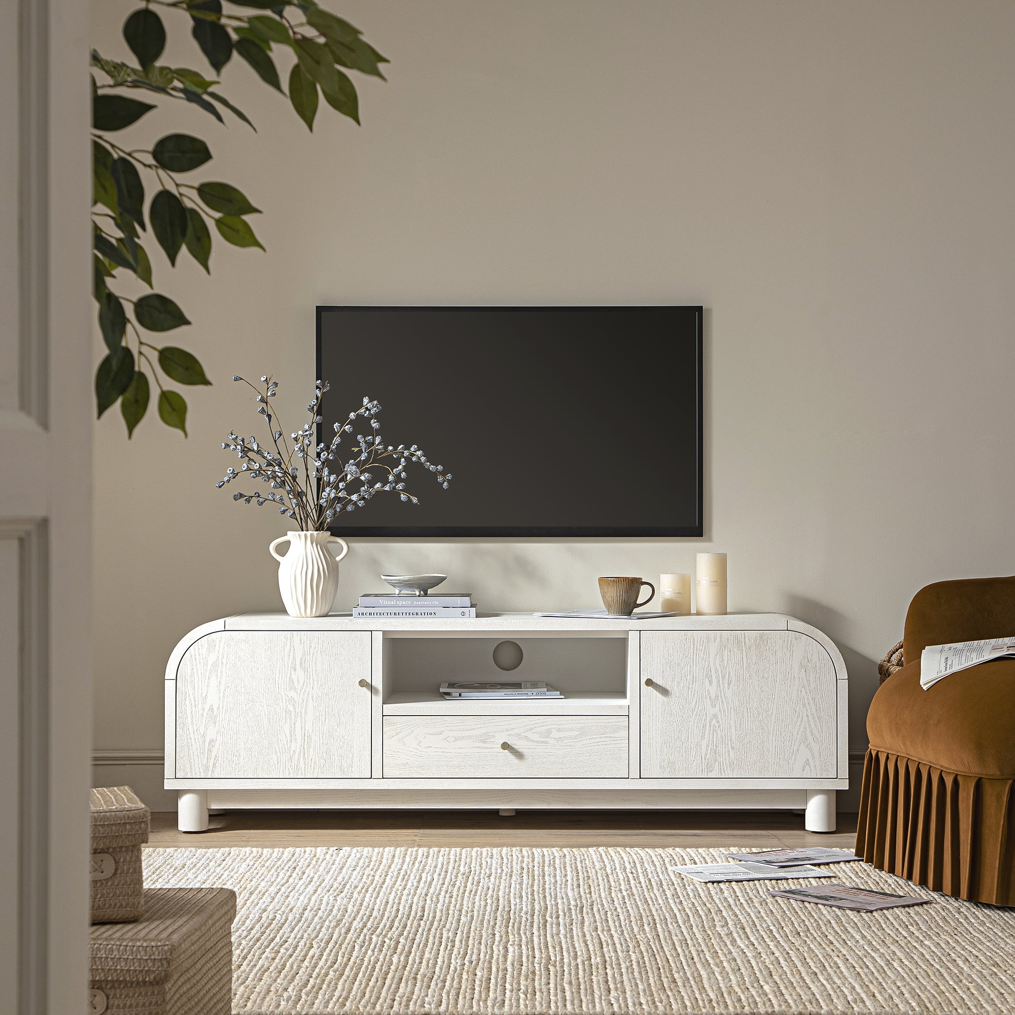 Maude TV Unit, Washed White Ash