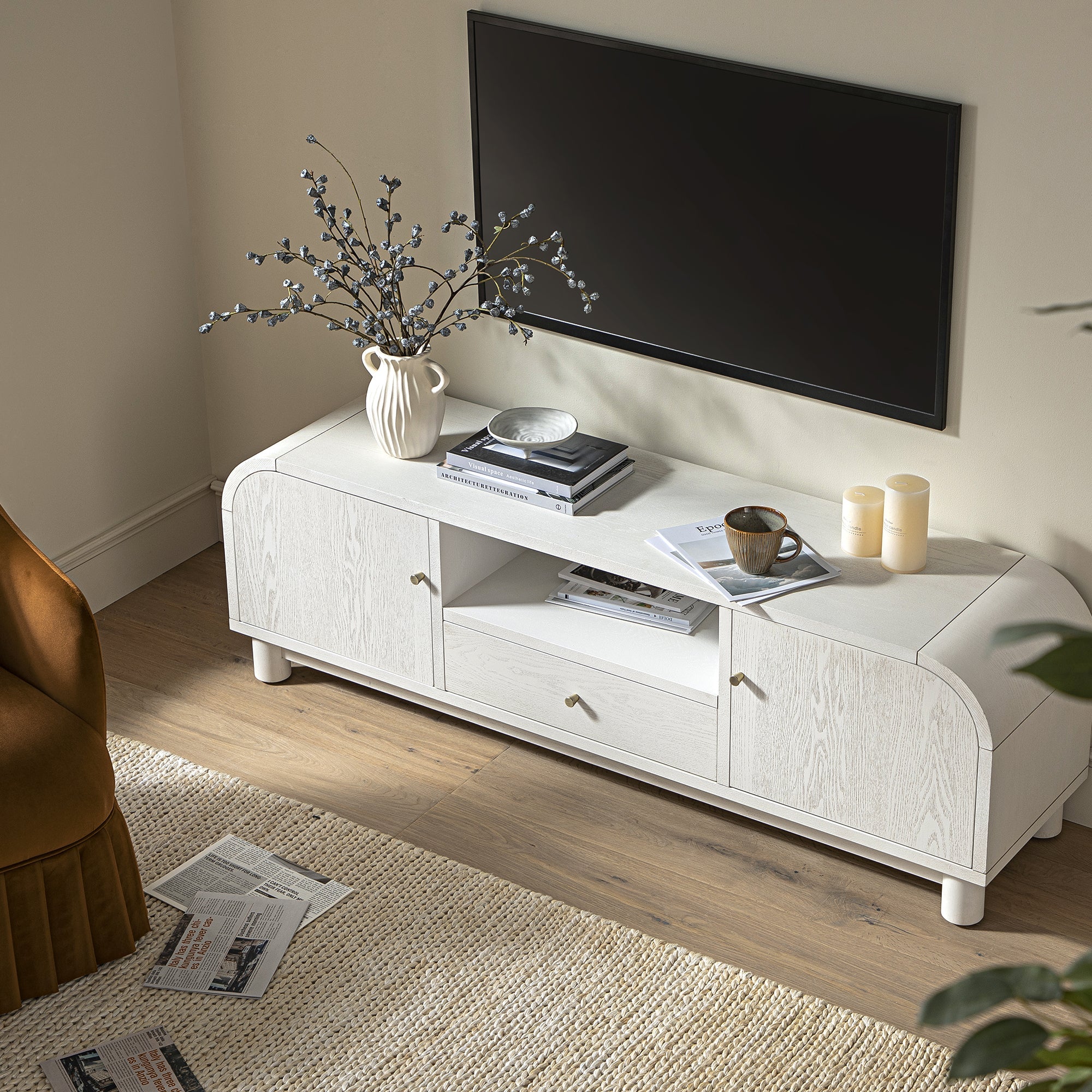 Maude TV Unit, Washed White Ash