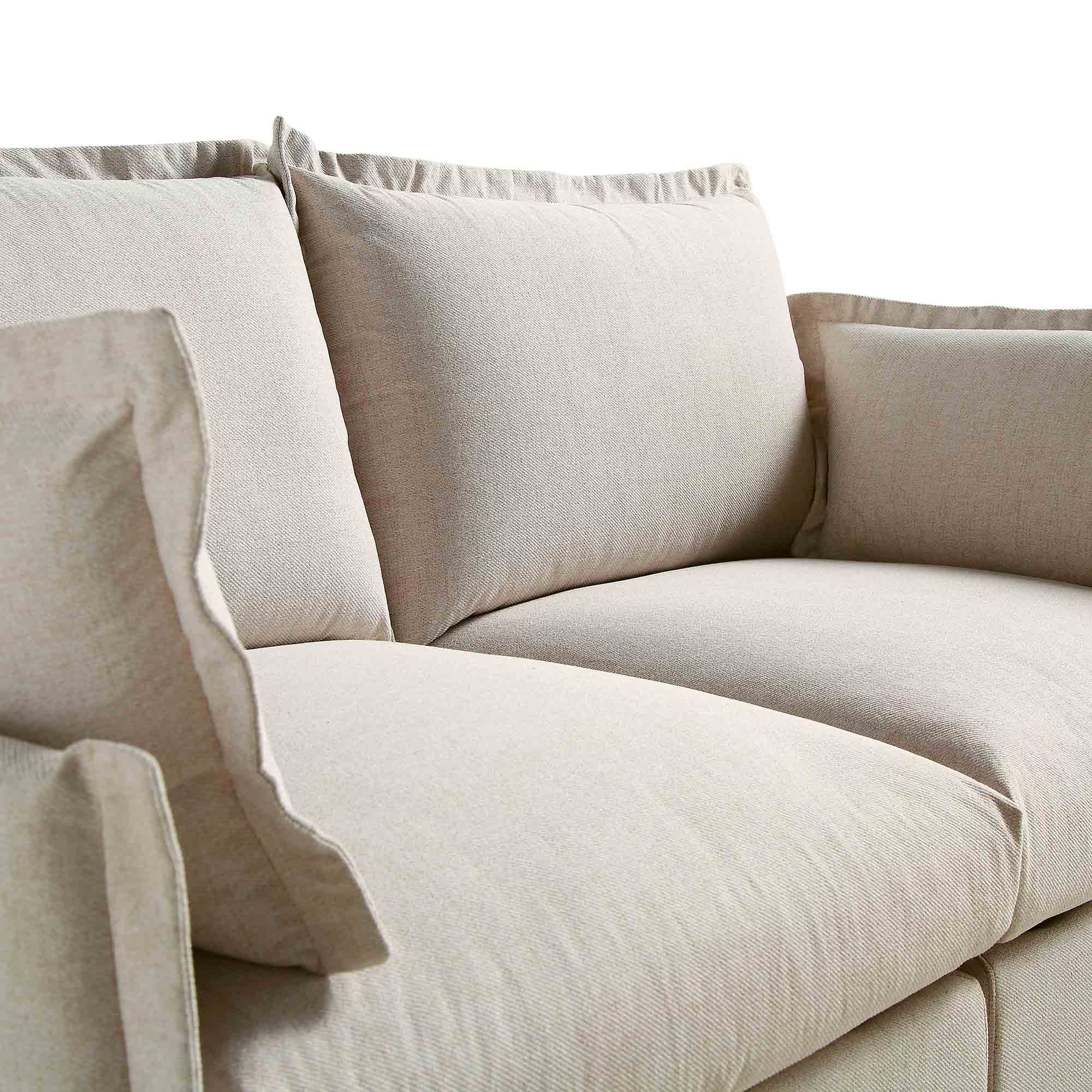 Byron Pillow Edge Beige Fabric Sectional Sofa, 2-Seater