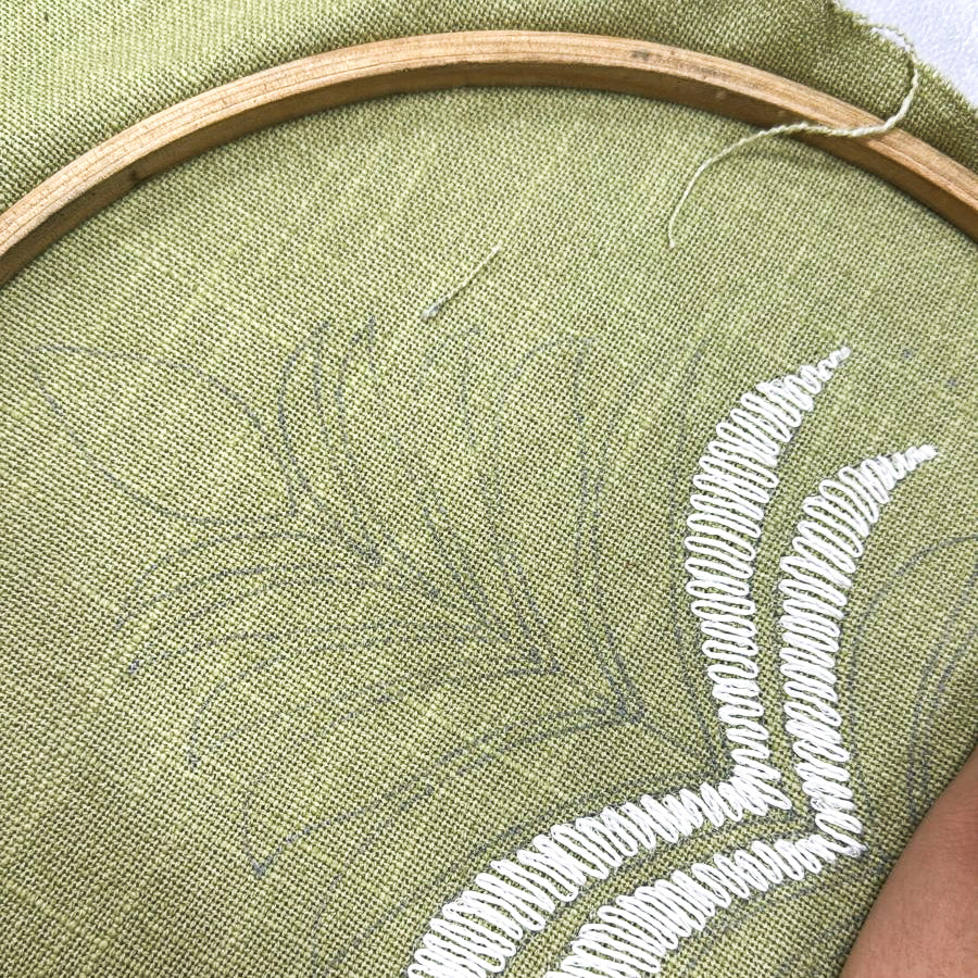 Vine Collection Green Palms Hand Embroidered Beaded Pillow