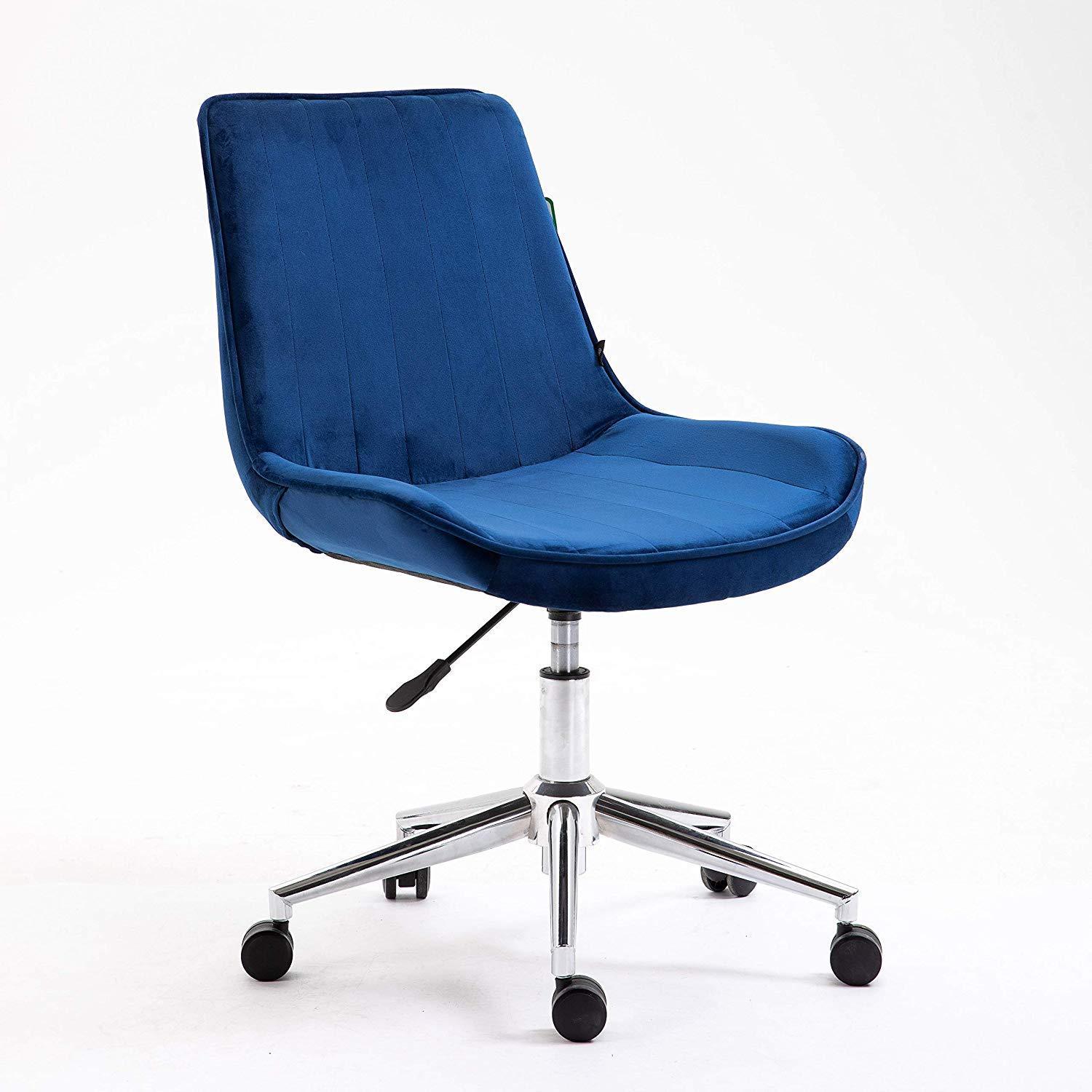 Cala Sapphire Blue Color Velvet Fabric Desk Chair Swivel Chair with Chrome Base