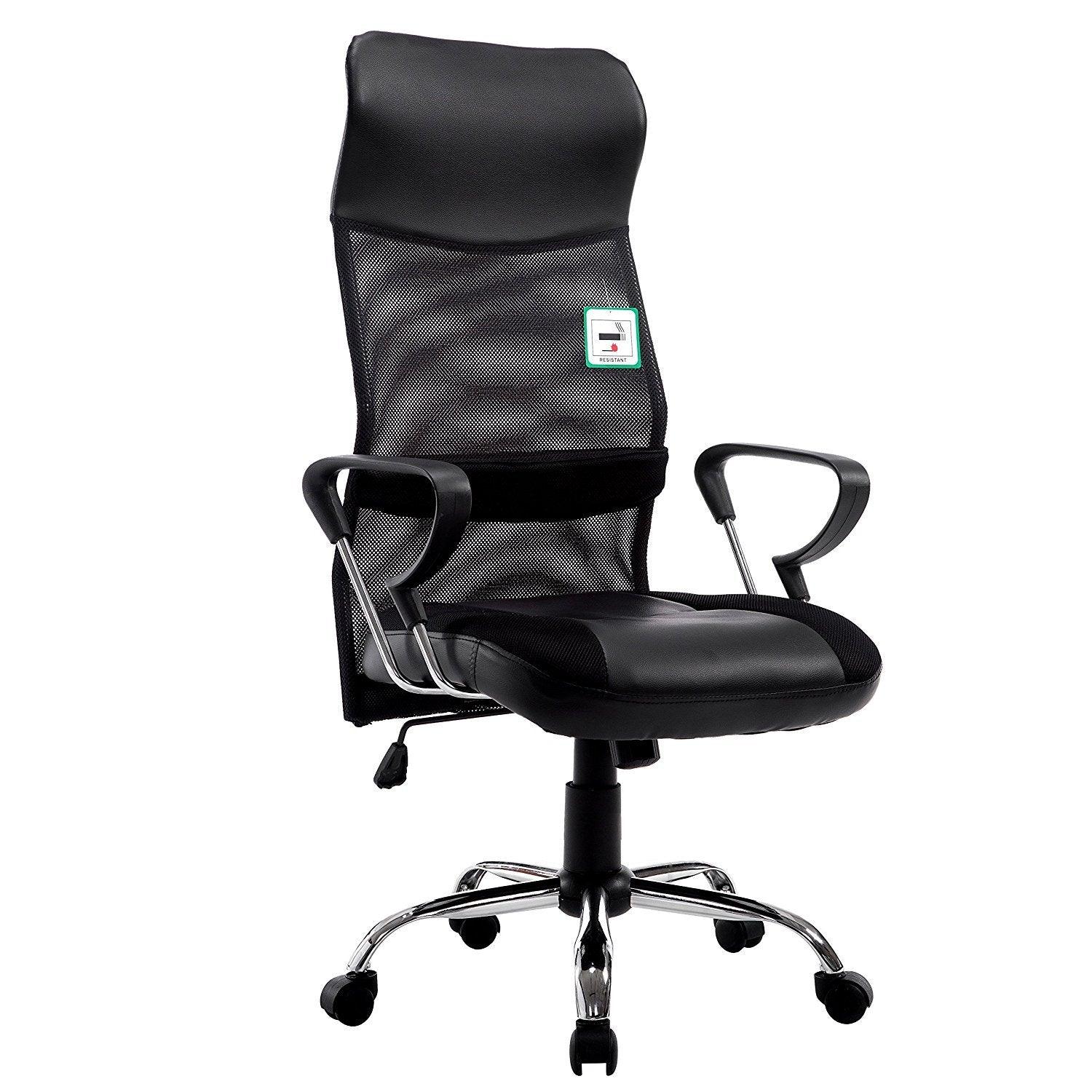 Sleek Design High Back Mesh Fabric Swivel Office Chair with Chrome Base, MO57 Black