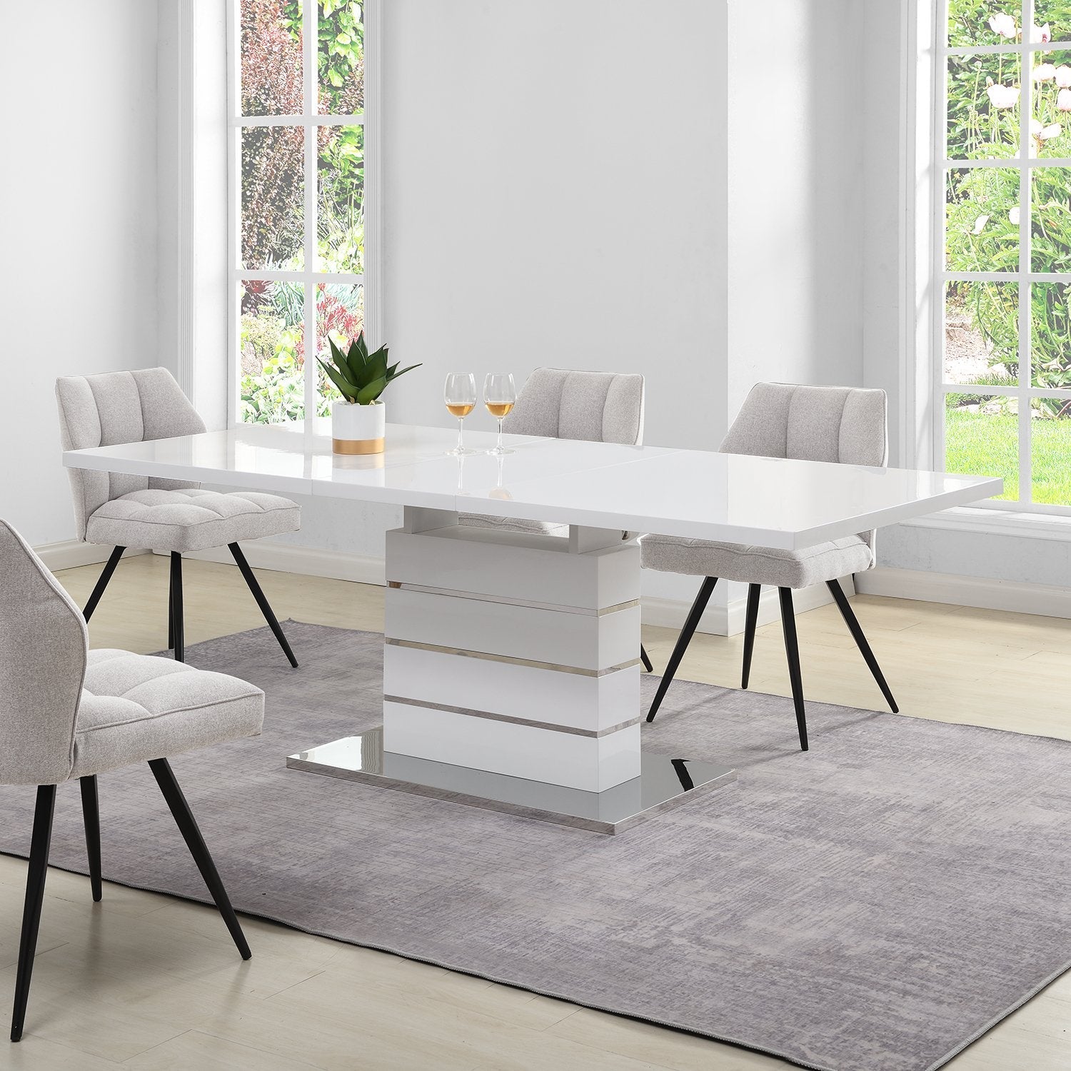 Hayne High Gloss 6 to 8 Seater White Extending Dining Table