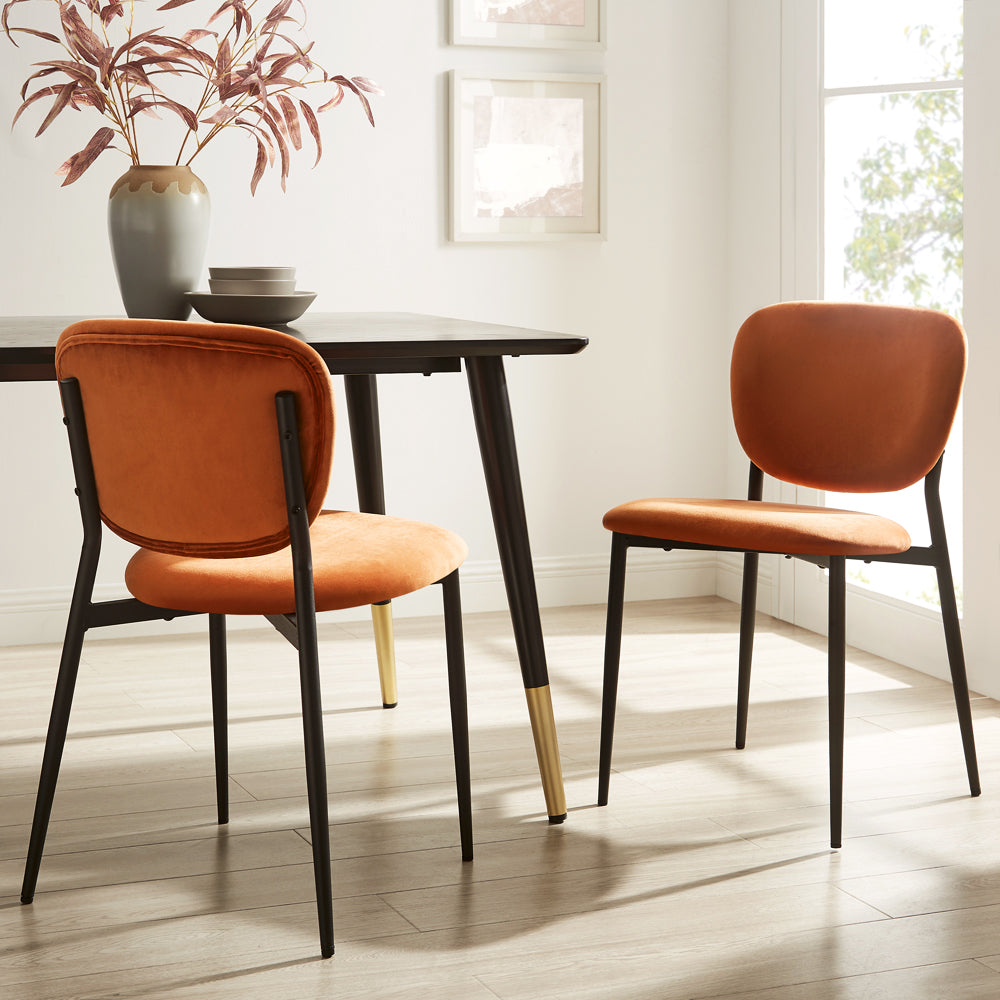 Kelmarsh Set of 2 Orange Velvet Upholstered Dining Chairs