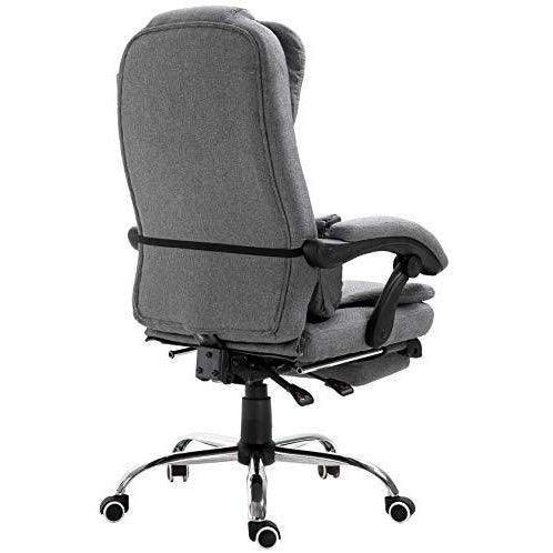 Executive Reclining Computer Desk Chair with Footrest, Headrest and Lumbar Cushion Support Furniture, MR34 Grey Fabric