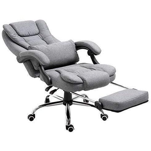 Executive Reclining Computer Desk Chair with Footrest, Headrest and Lumbar Cushion Support Furniture, MR34 Grey Fabric