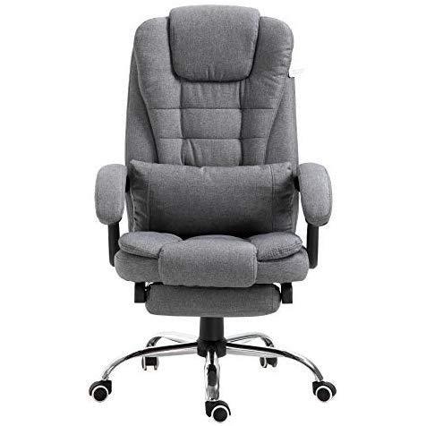 Executive Reclining Computer Desk Chair with Footrest, Headrest and Lumbar Cushion Support Furniture, MR34 Grey Fabric