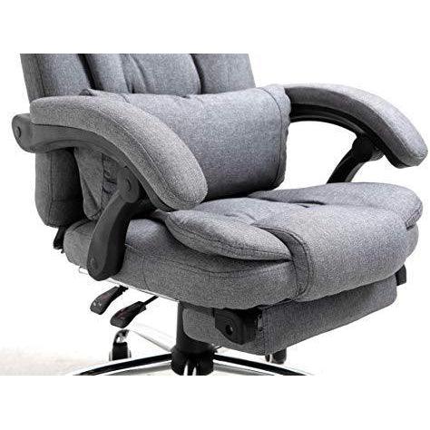 Executive Reclining Computer Desk Chair with Footrest, Headrest and Lumbar Cushion Support Furniture, MR34 Grey Fabric