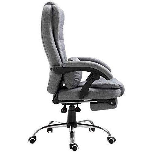 Executive Reclining Computer Desk Chair with Footrest, Headrest and Lumbar Cushion Support Furniture, MR34 Grey Fabric