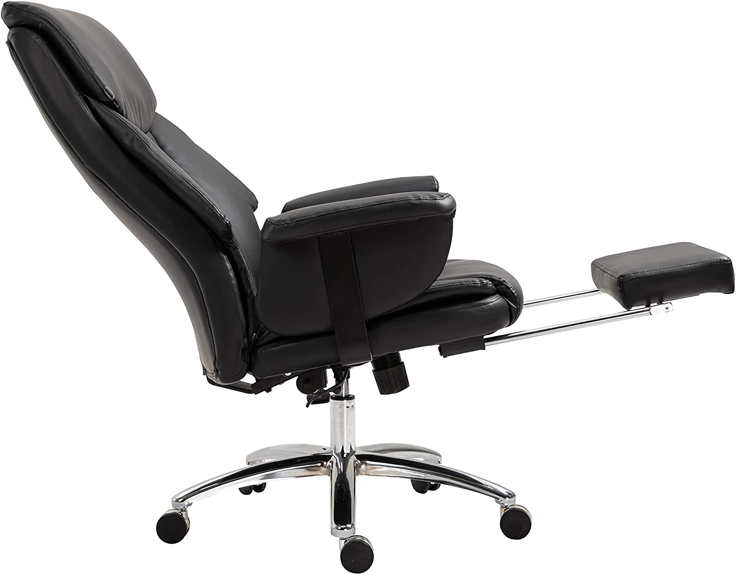 Abraham Wingback Style Office Chair with Footrest in Black PU Leather