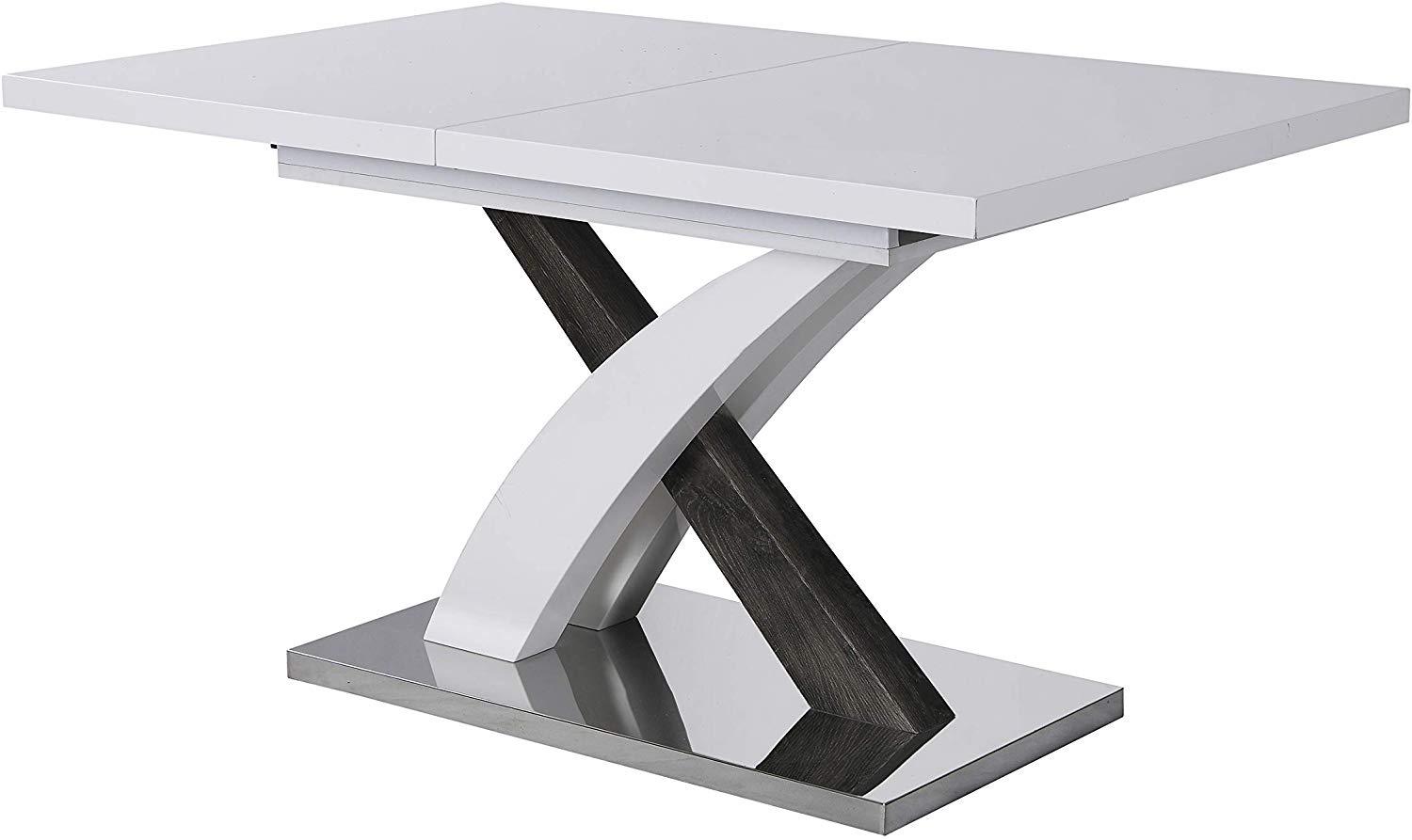 BASEL High Gloss White Extendable 6 to 8 Seater Dining Table with Stainless Steel Base