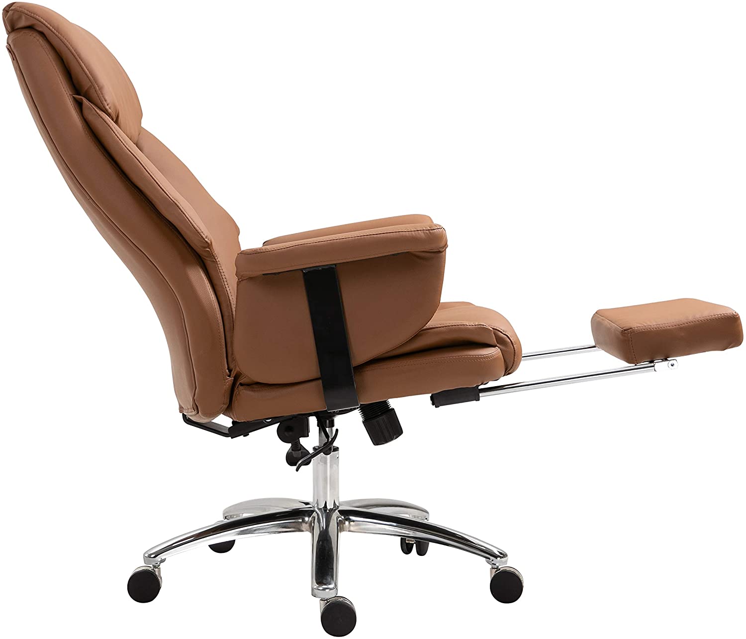 Abraham Wingback Style Office Chair with Footrest in Brown PU Leather