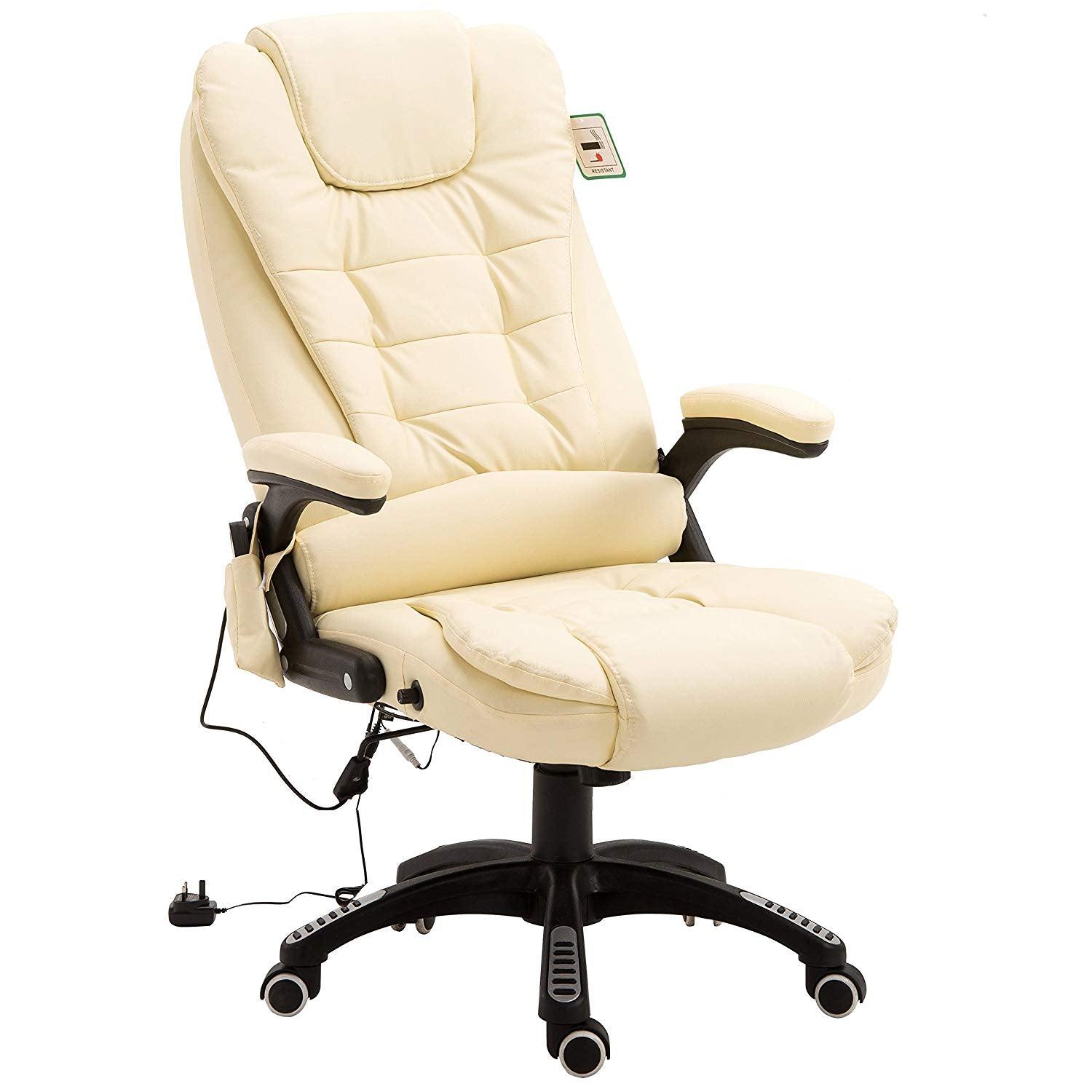 Executive Recline Padded Swivel Office Chair with Vibrating Massage Function, MM17 Cream