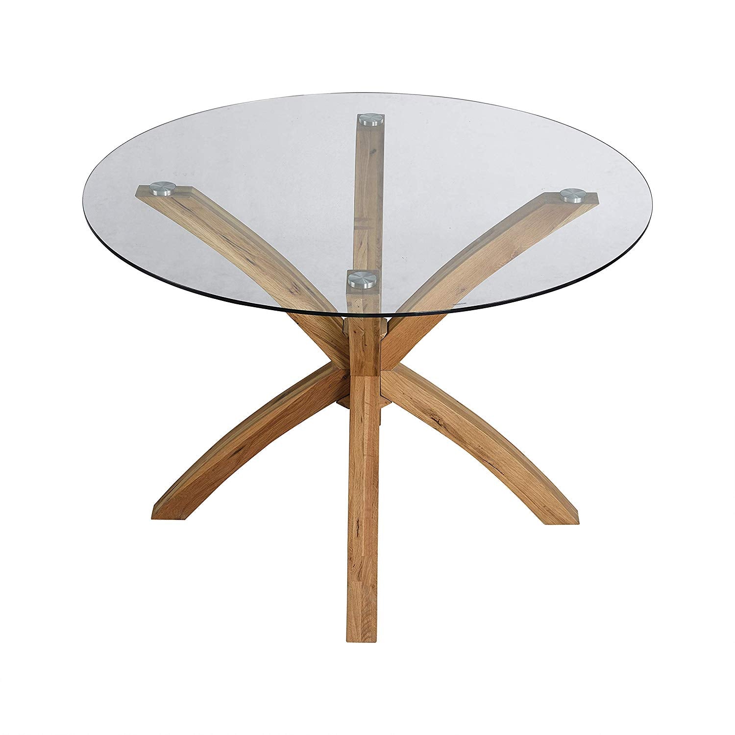 Lugano Round Glass Top Dining Table with Solid Oak Legs