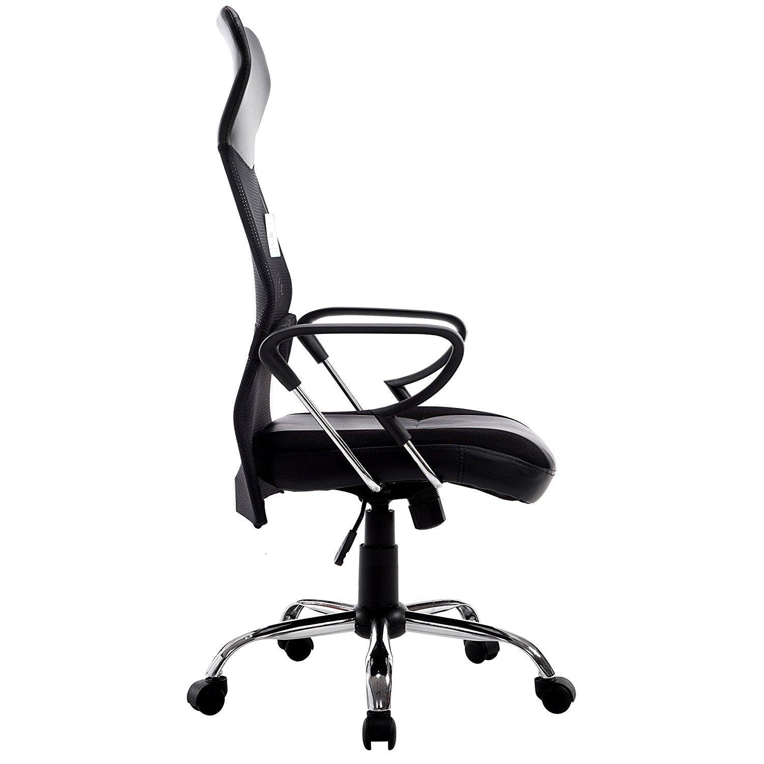 Sleek Design High Back Mesh Fabric Swivel Office Chair with Chrome Base, MO57 Black