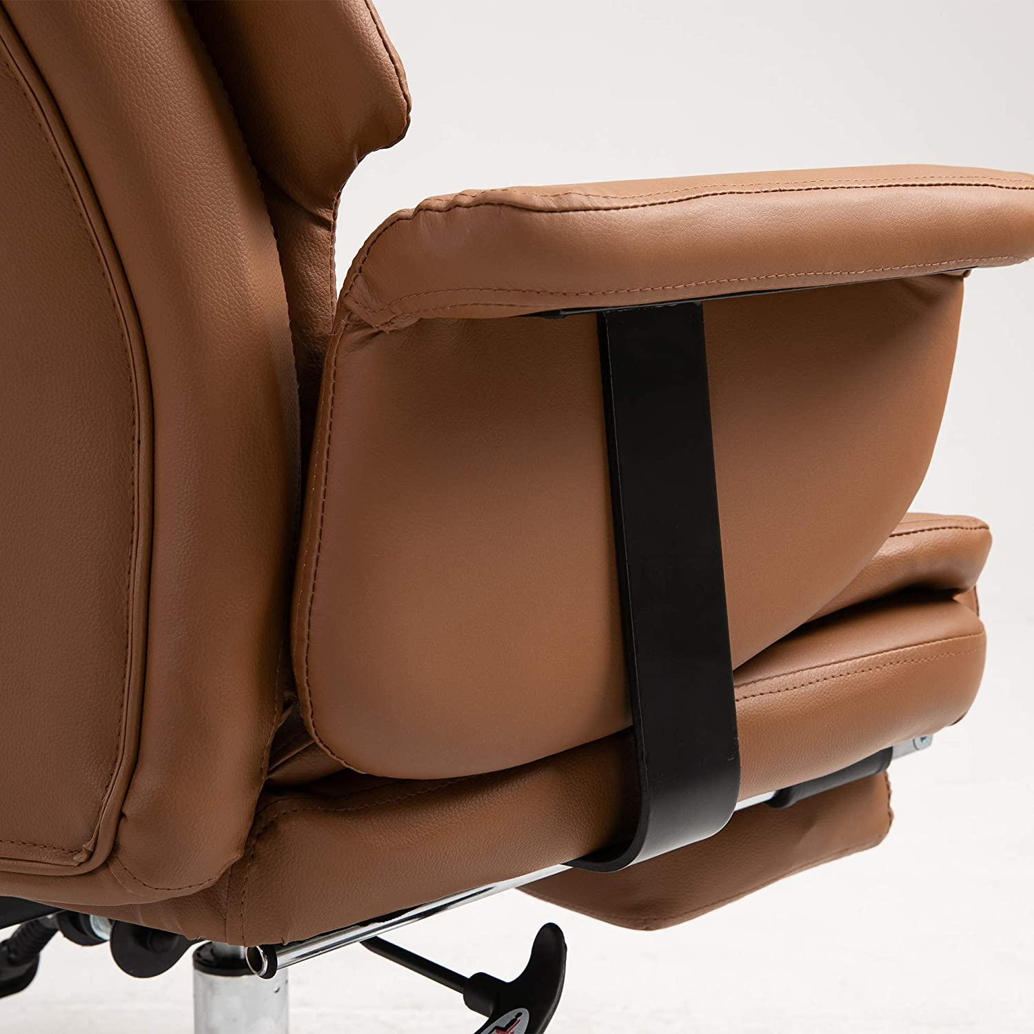 Abraham Wingback Style Office Chair with Footrest in Brown PU Leather