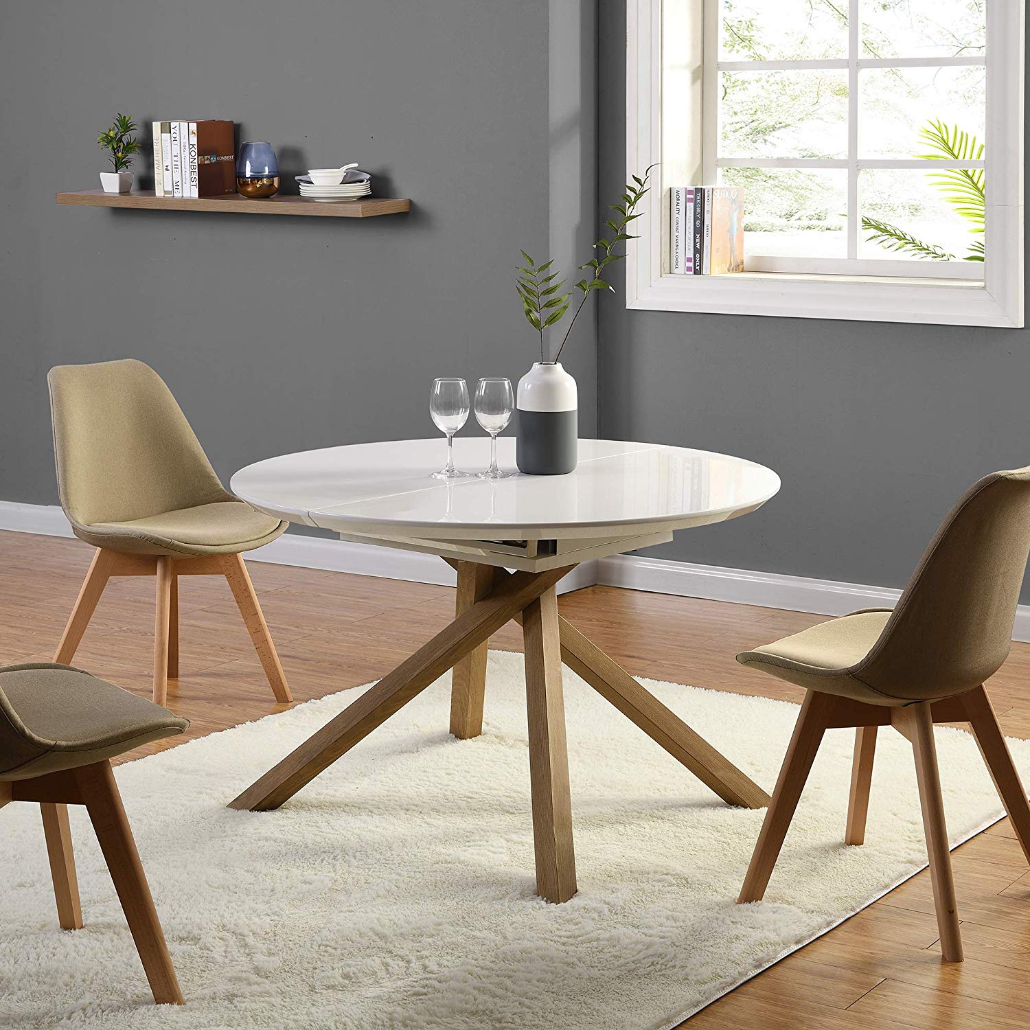 Grenchen Round to Oval 4 to 6-Seater White High Gloss Extendable Dining Table