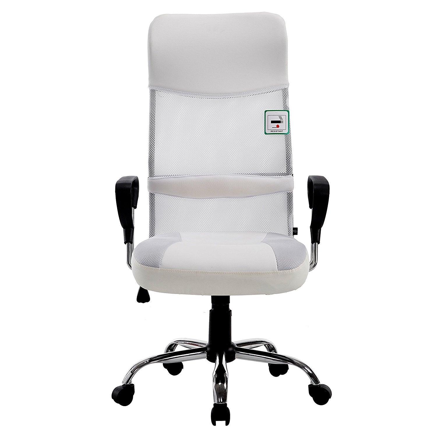 Sleek Design High Back Mesh Fabric Swivel Office Chair with Chrome Base, MO57 White