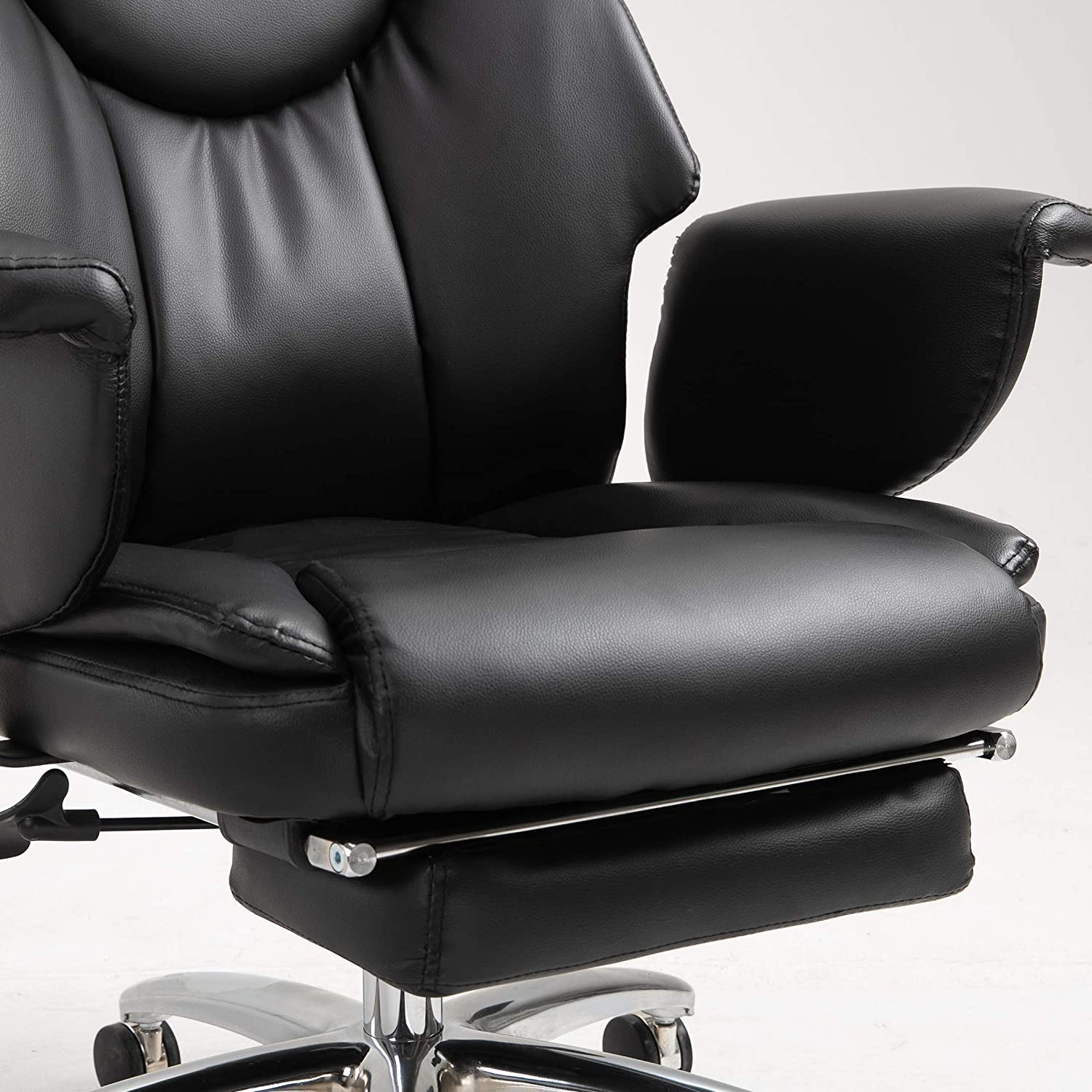 Abraham Wingback Style Office Chair with Footrest in Black PU Leather