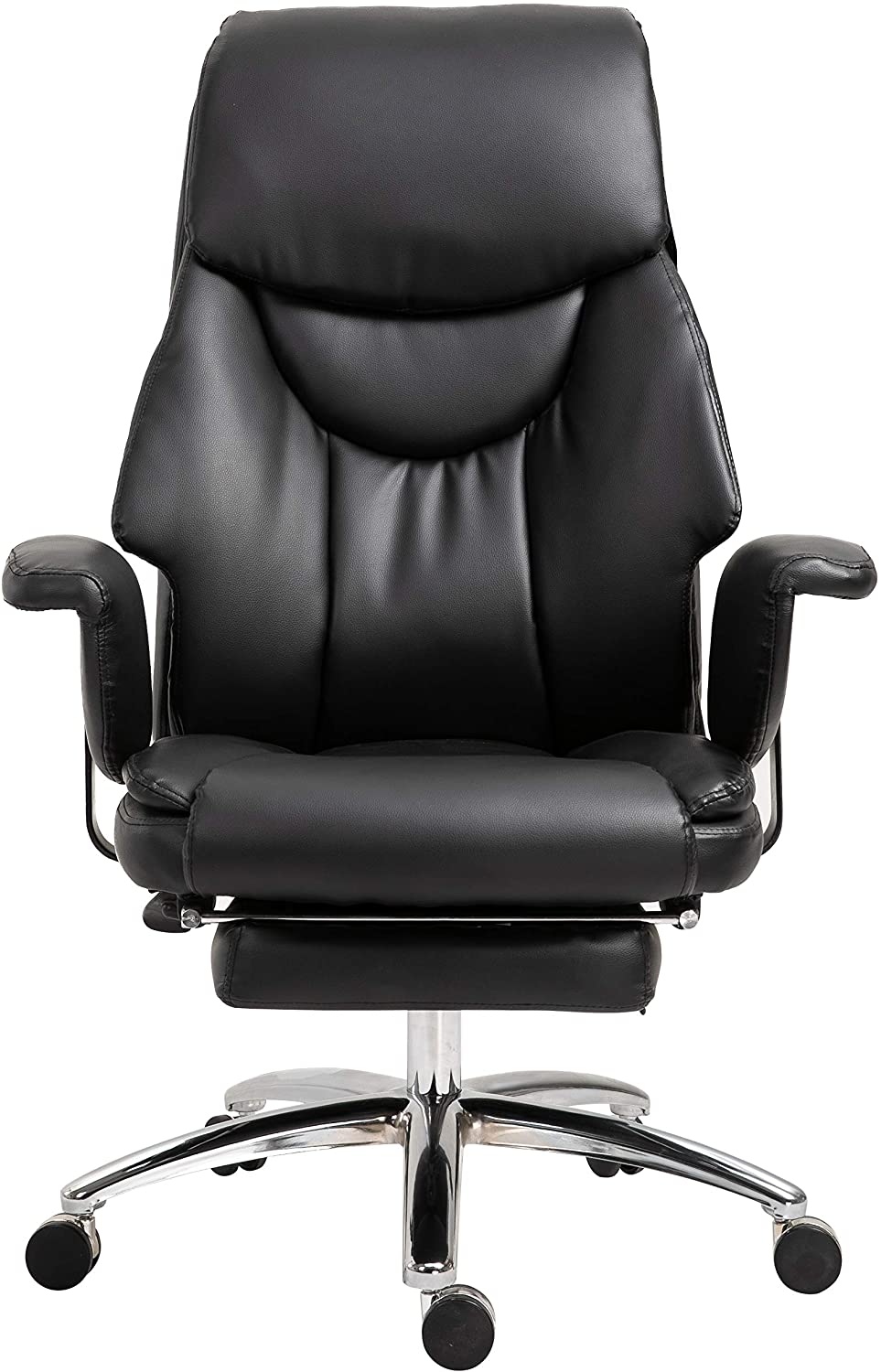 Abraham Wingback Style Office Chair with Footrest in Black PU Leather