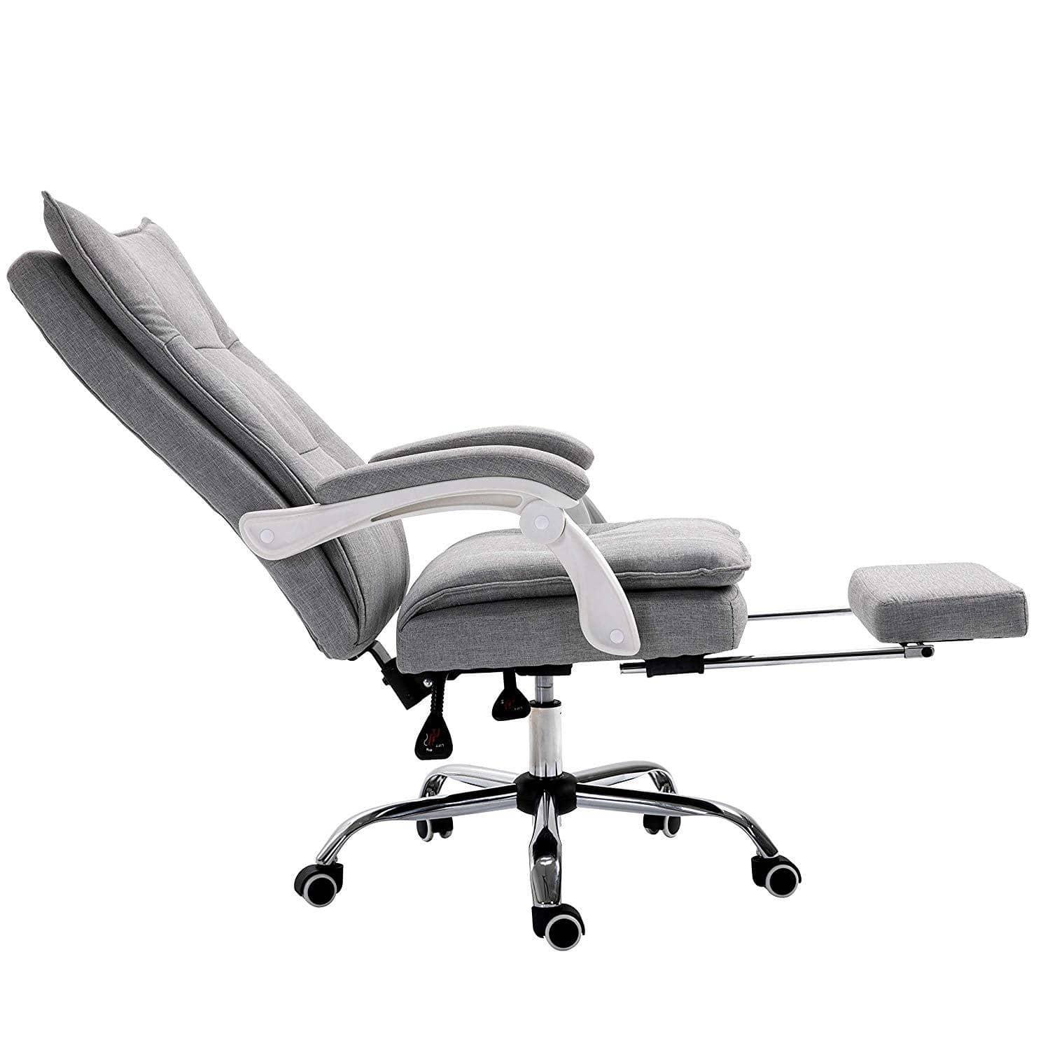 Executive Double Layer Padding Recline Office Desk Chair with Footrest, MR77 Grey Fabric