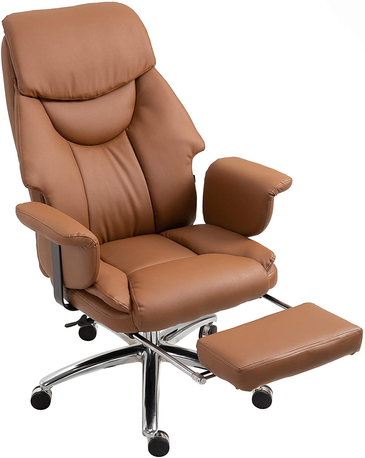 Abraham Wingback Style Office Chair with Footrest in Brown PU Leather