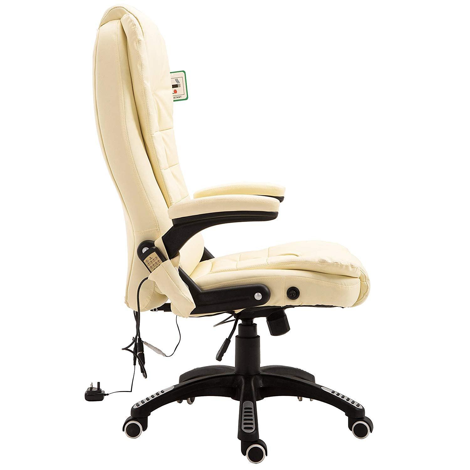 Executive Recline Padded Swivel Office Chair with Vibrating Massage Function, MM17 Cream