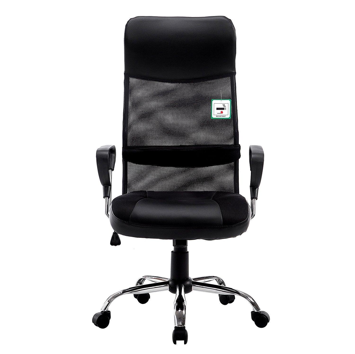 Sleek Design High Back Mesh Fabric Swivel Office Chair with Chrome Base, MO57 Black