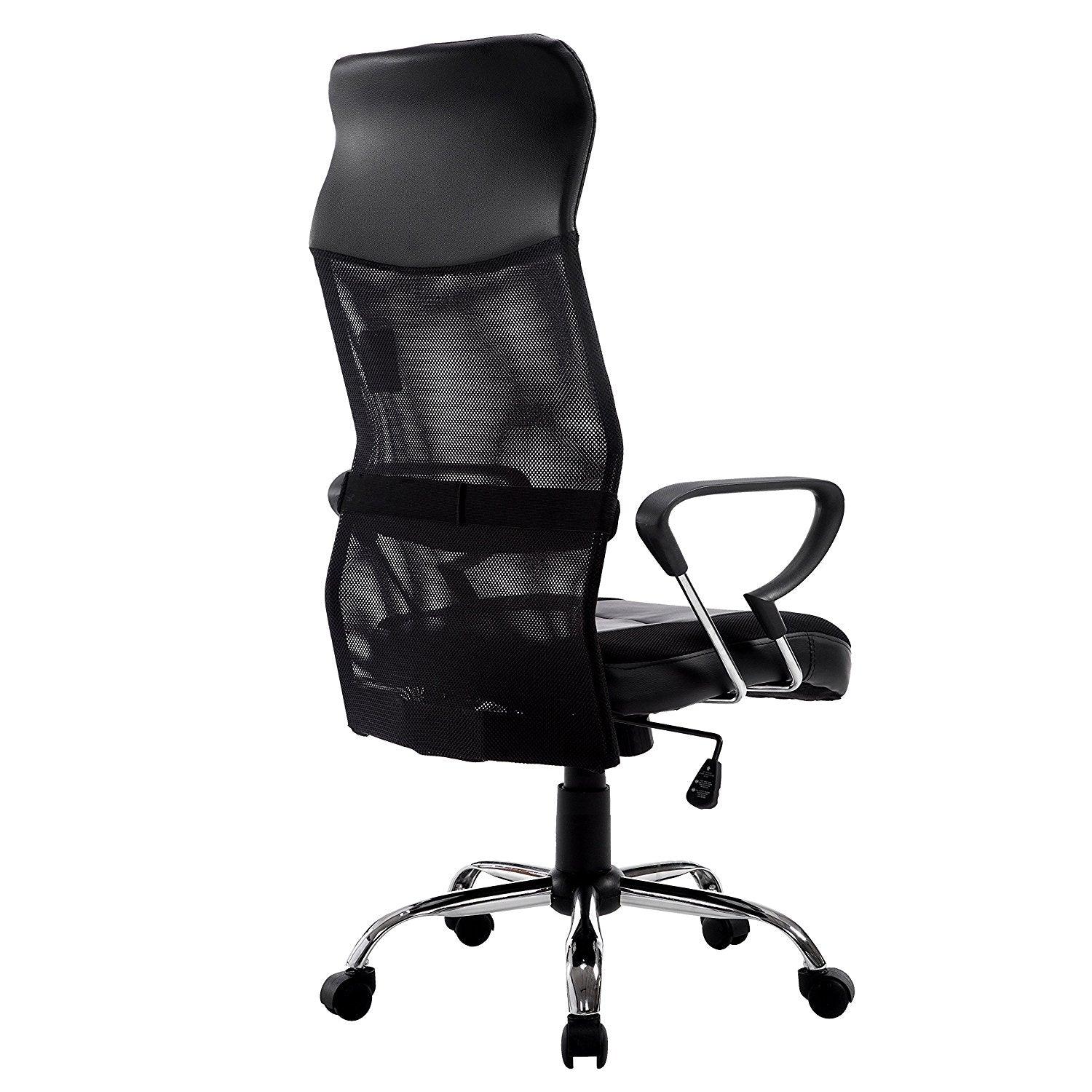 Sleek Design High Back Mesh Fabric Swivel Office Chair with Chrome Base, MO57 Black