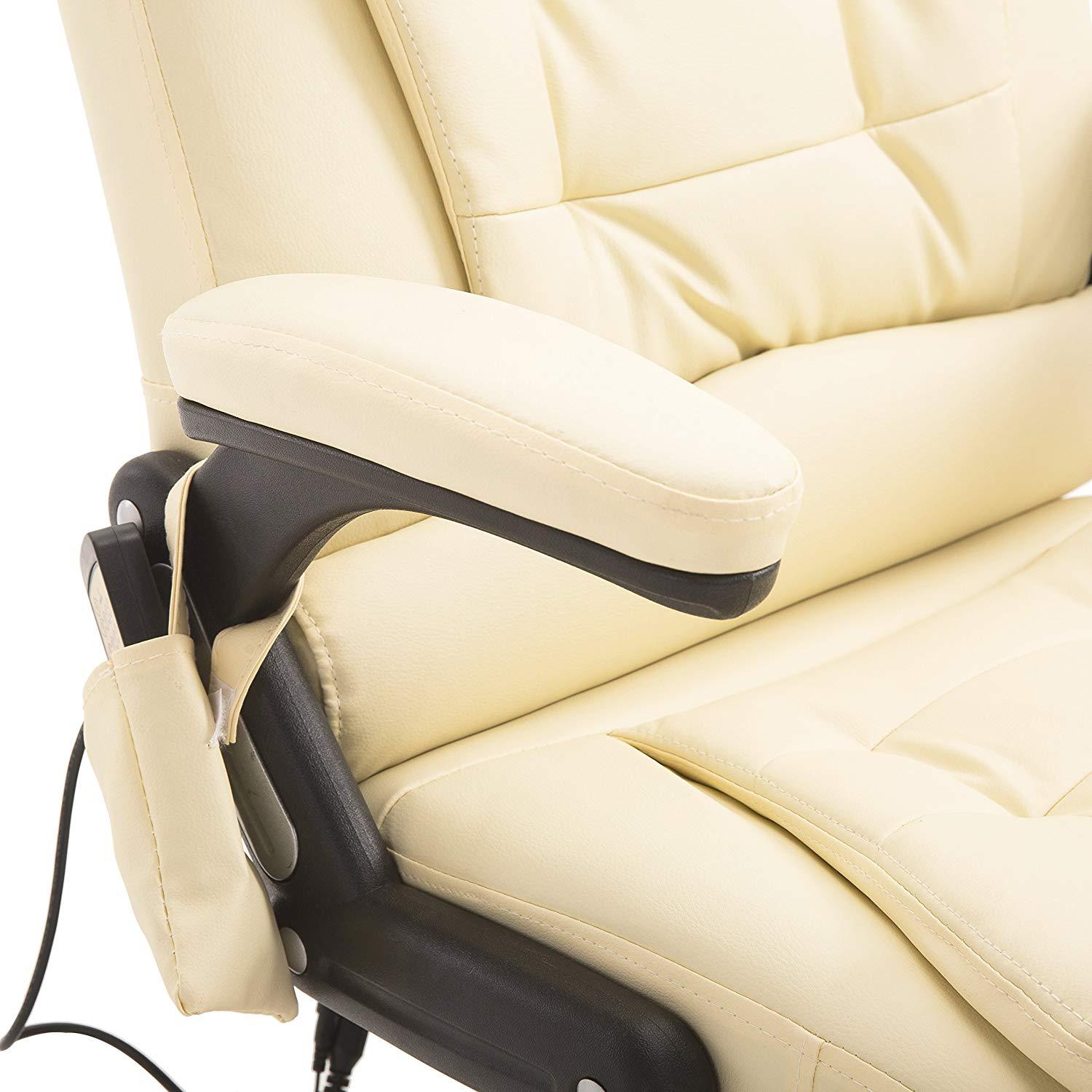 Executive Recline Padded Swivel Office Chair with Vibrating Massage Function, MM17 Cream