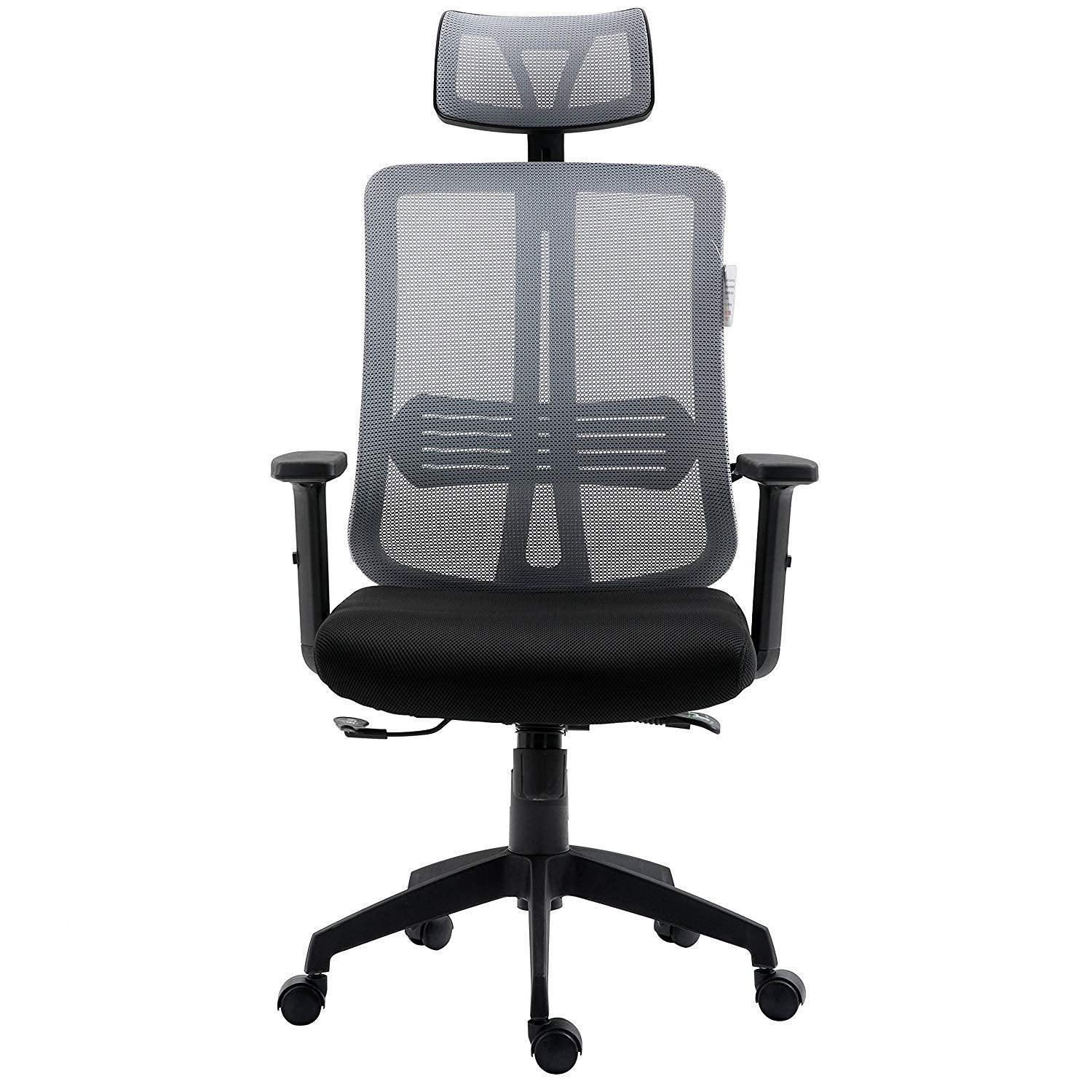 Grey Mesh High Back Executive Office Chair Swivel Desk Chair with Synchro-Tilt, Adjustable Armrest & Headrest